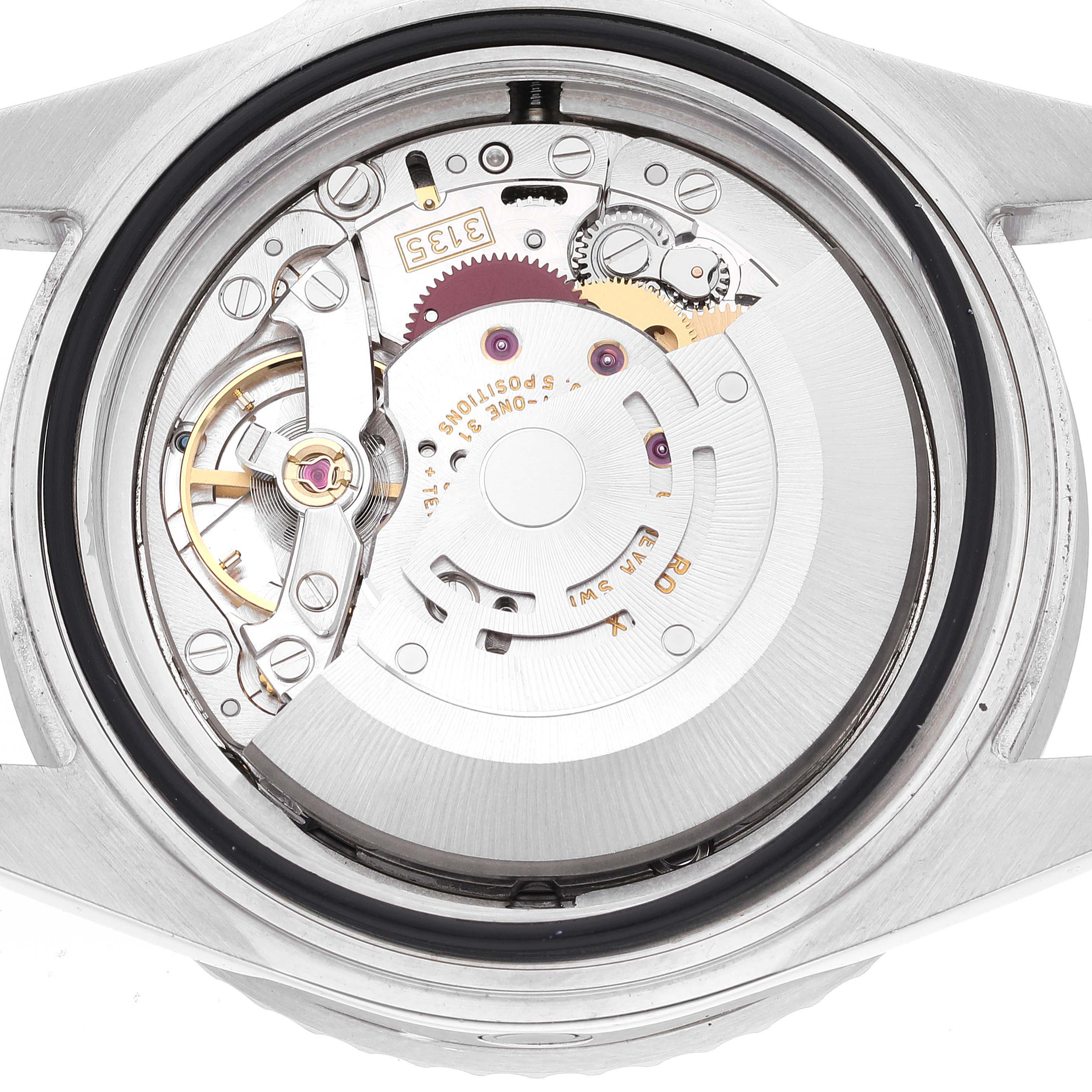 This image shows the exposed movement and internal mechanisms of a Rolex Sea-Dweller 16600 Men
s Stainless Steel Black Dial 16600 Men
s Stainless Steel Black Dial watch from a back angle.