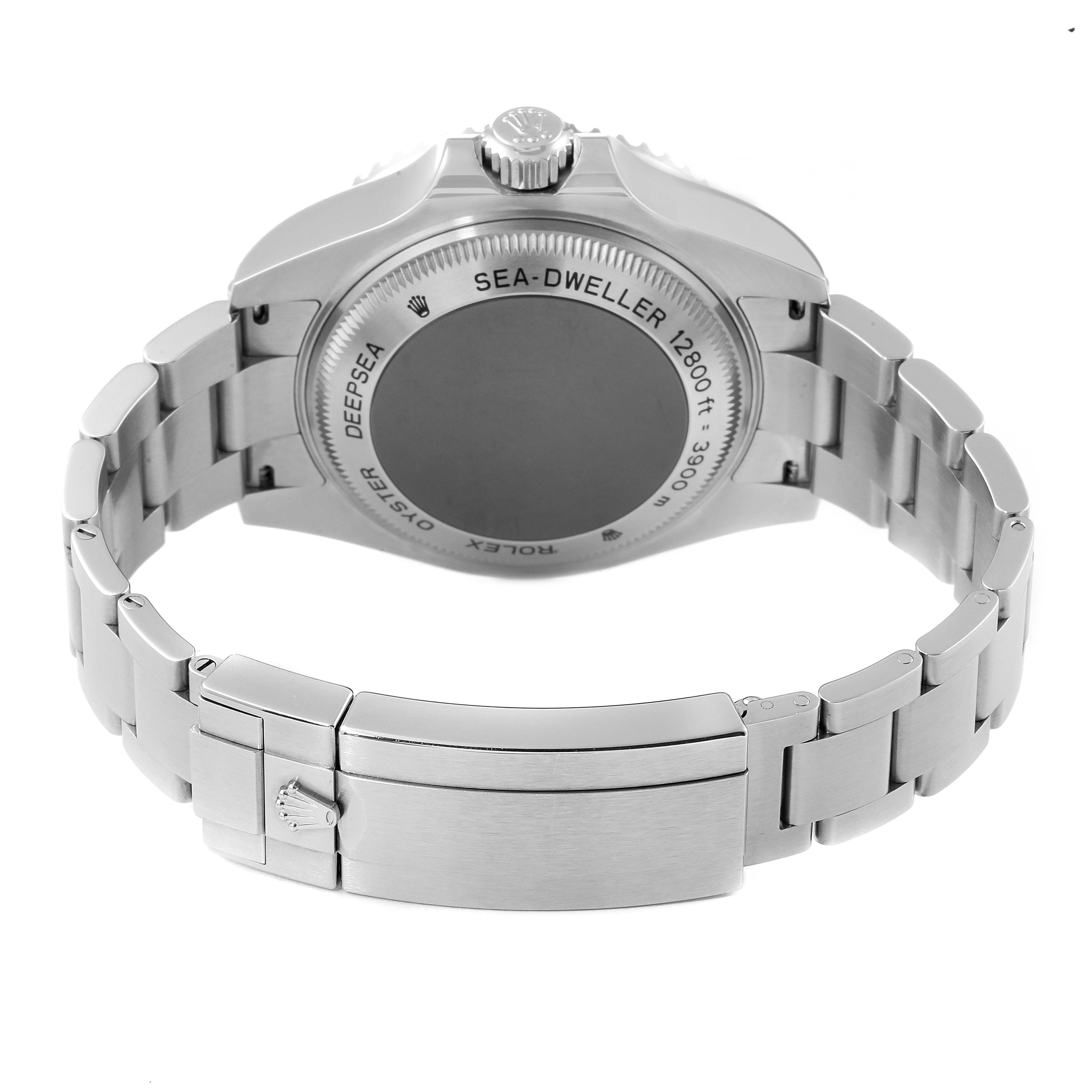 The image shows the back case and clasp of a Rolex Sea-Dweller 116660 Men's Stainless Steel Blue Dial 116660 Men's Stainless Steel Blue Dial watch.