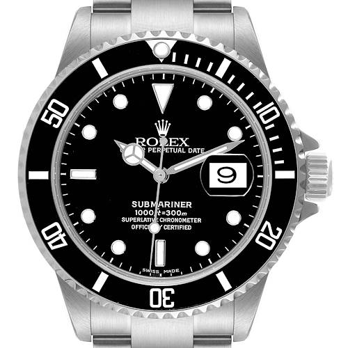 Photo of Rolex Submariner Black Dial Steel Mens Watch 16610 Box Papers Service Card