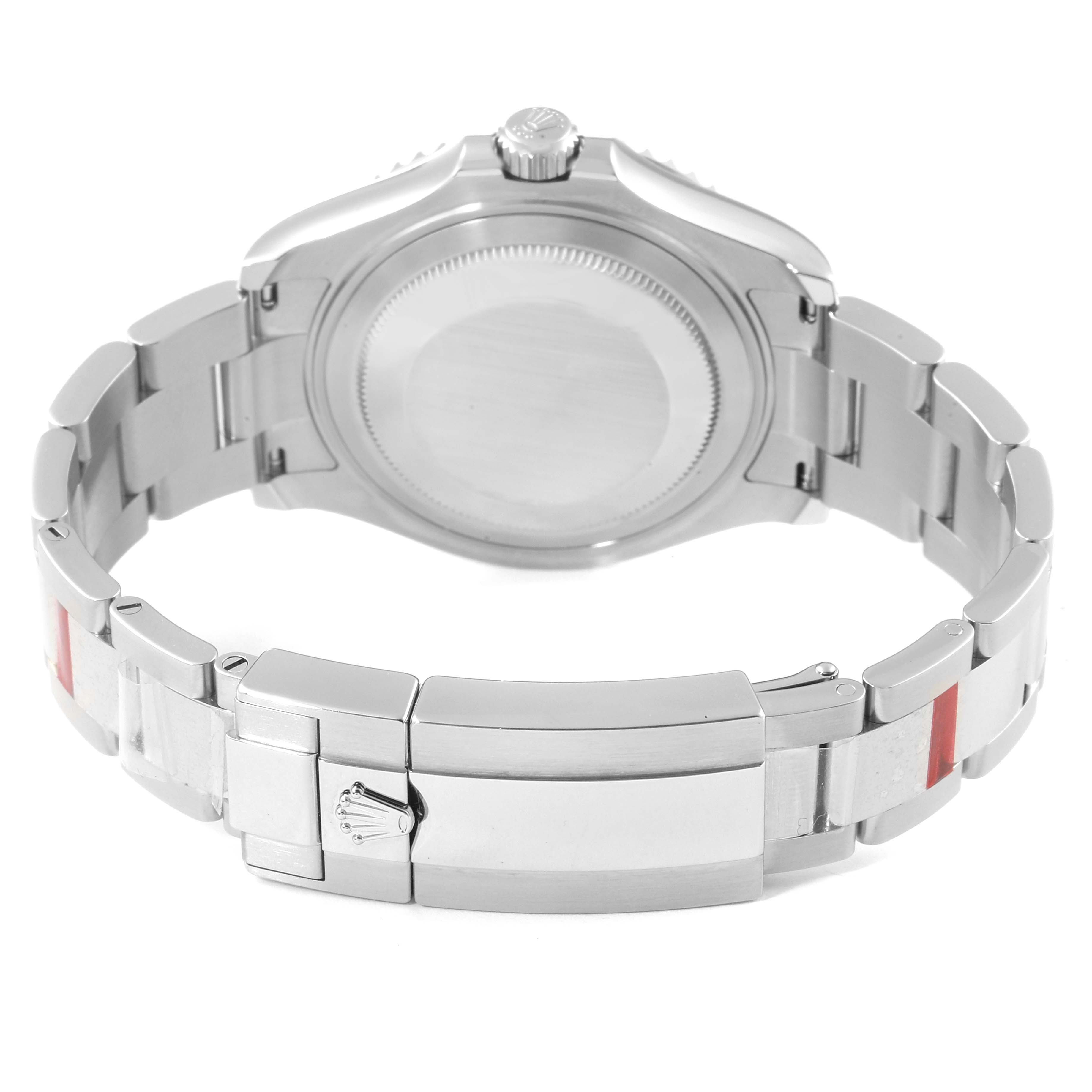 This image shows the back view and clasp of a Rolex Yacht-Master 268622 Men
s Stainless Steel Grey Dial 268622 Men
s Stainless Steel Grey Dial watch, highlighting the bracelet and case back.