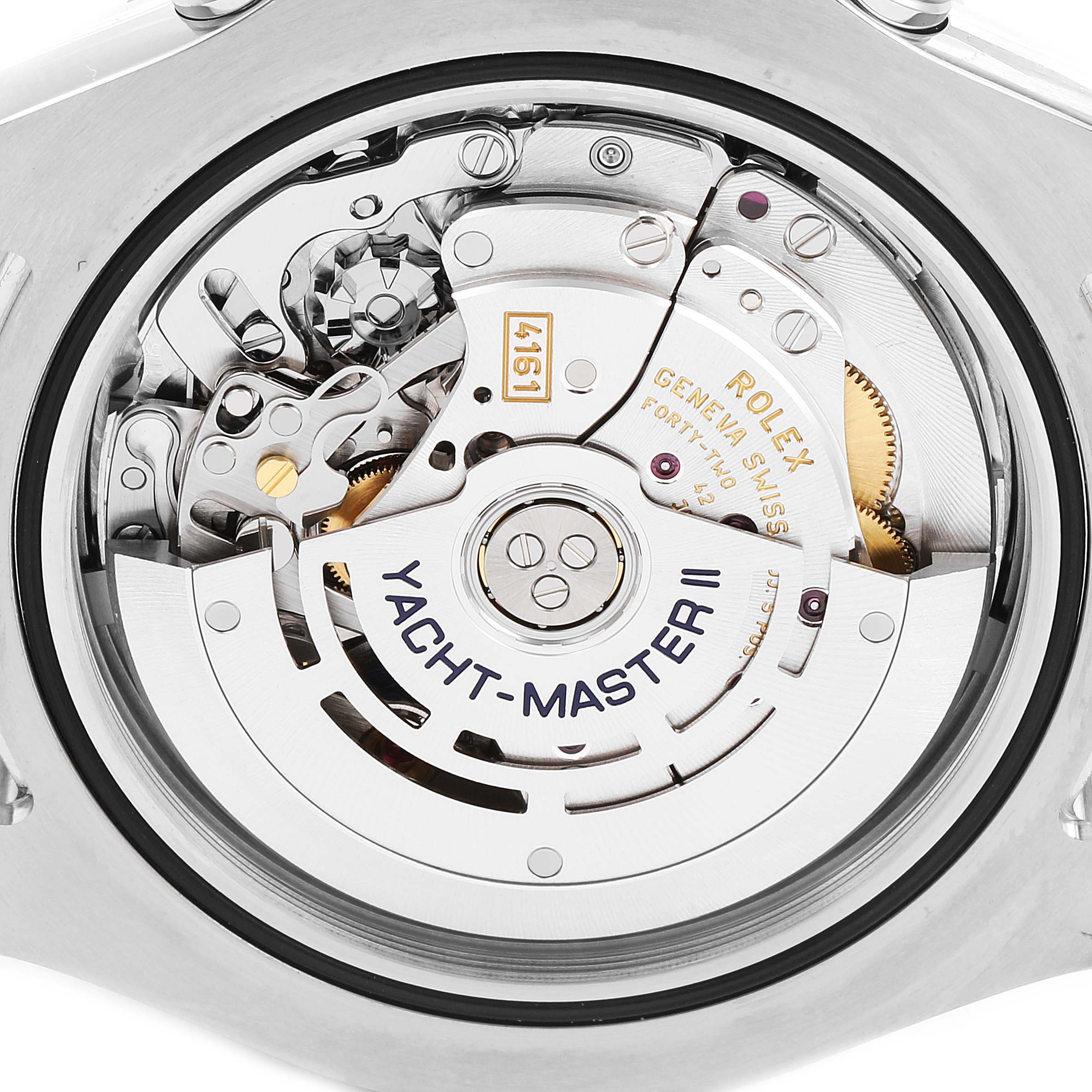 This image shows the internal mechanism and rotor of a Rolex Yacht-Master 116680 Men
s Stainless Steel White Dial 116680 Men
s Stainless Steel White Dial II watch from a back angle.