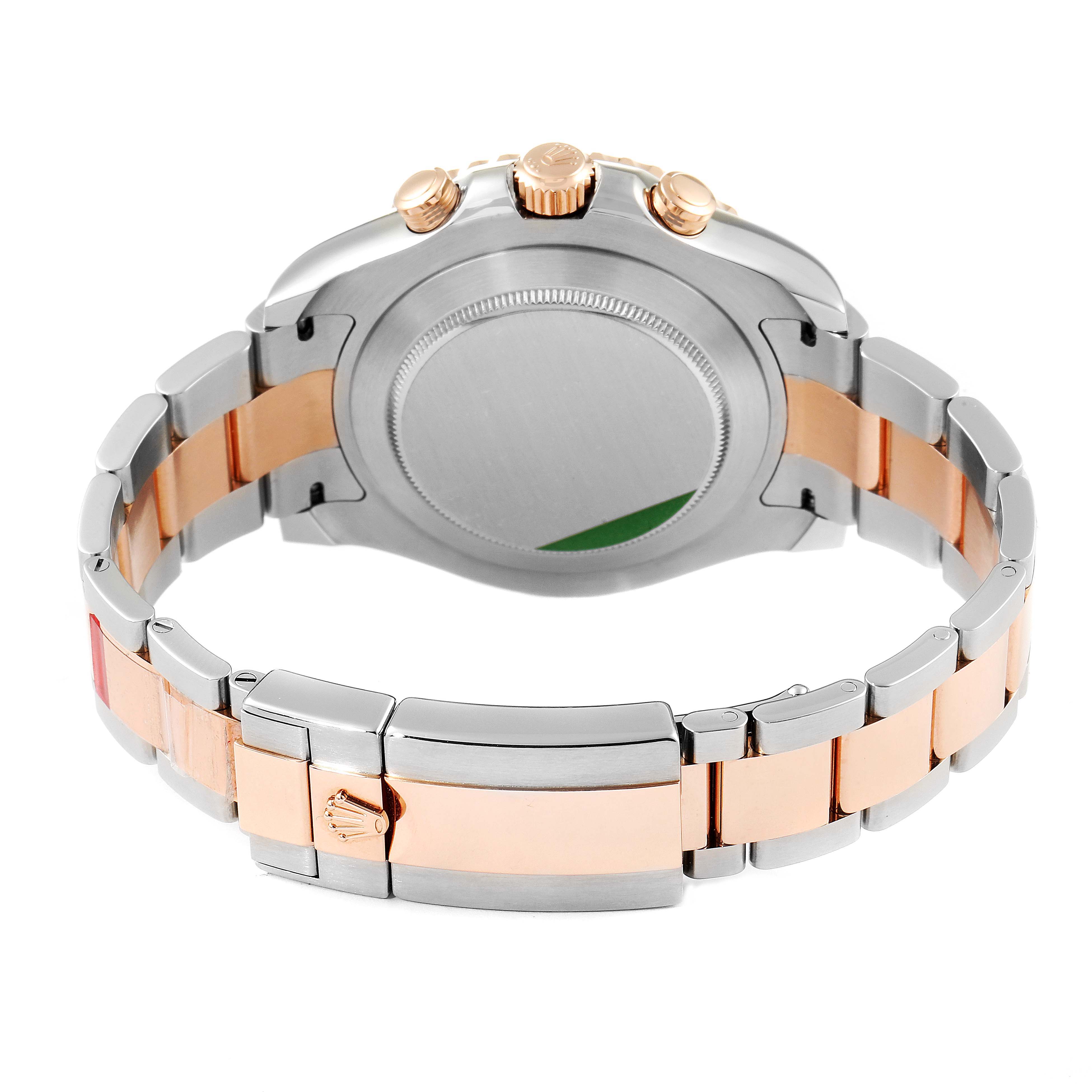 The image shows the back side of a Rolex Yacht-Master 116681 Men
s Steel and Gold (two tone) White Dial 116681 Men
s Steel and Gold (two tone) White Dial watch, highlighting its bracelet and clasp.