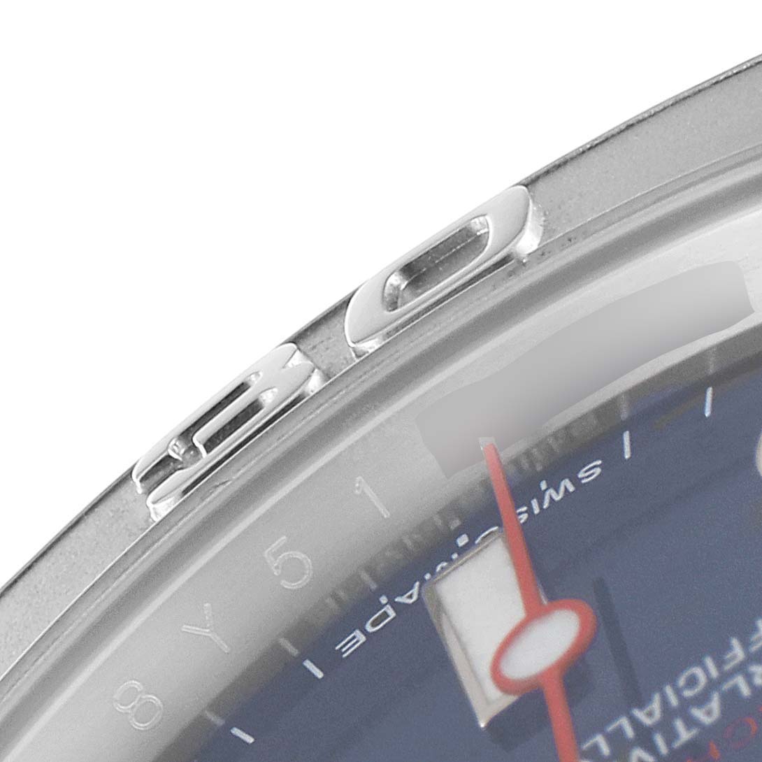 This is a close-up of the side of a Rolex Yacht-Master 116622 Men
s Stainless Steel Blue Dial 116622 Men
s Stainless Steel Blue Dial watch, showing the bezel, part of the dial, and side buttons.