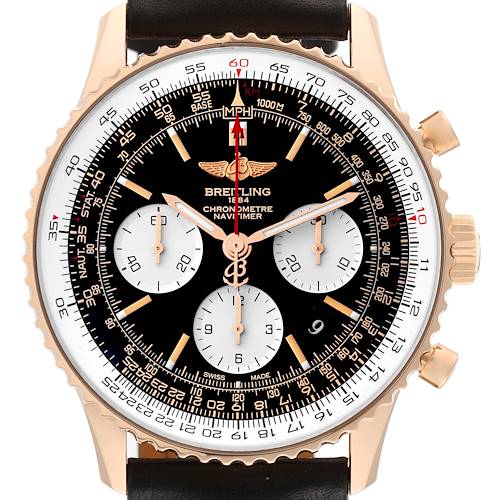 Photo of Breitling Navitimer 01 Rose Gold Black Dial Mens Watch RB0120 Box Card