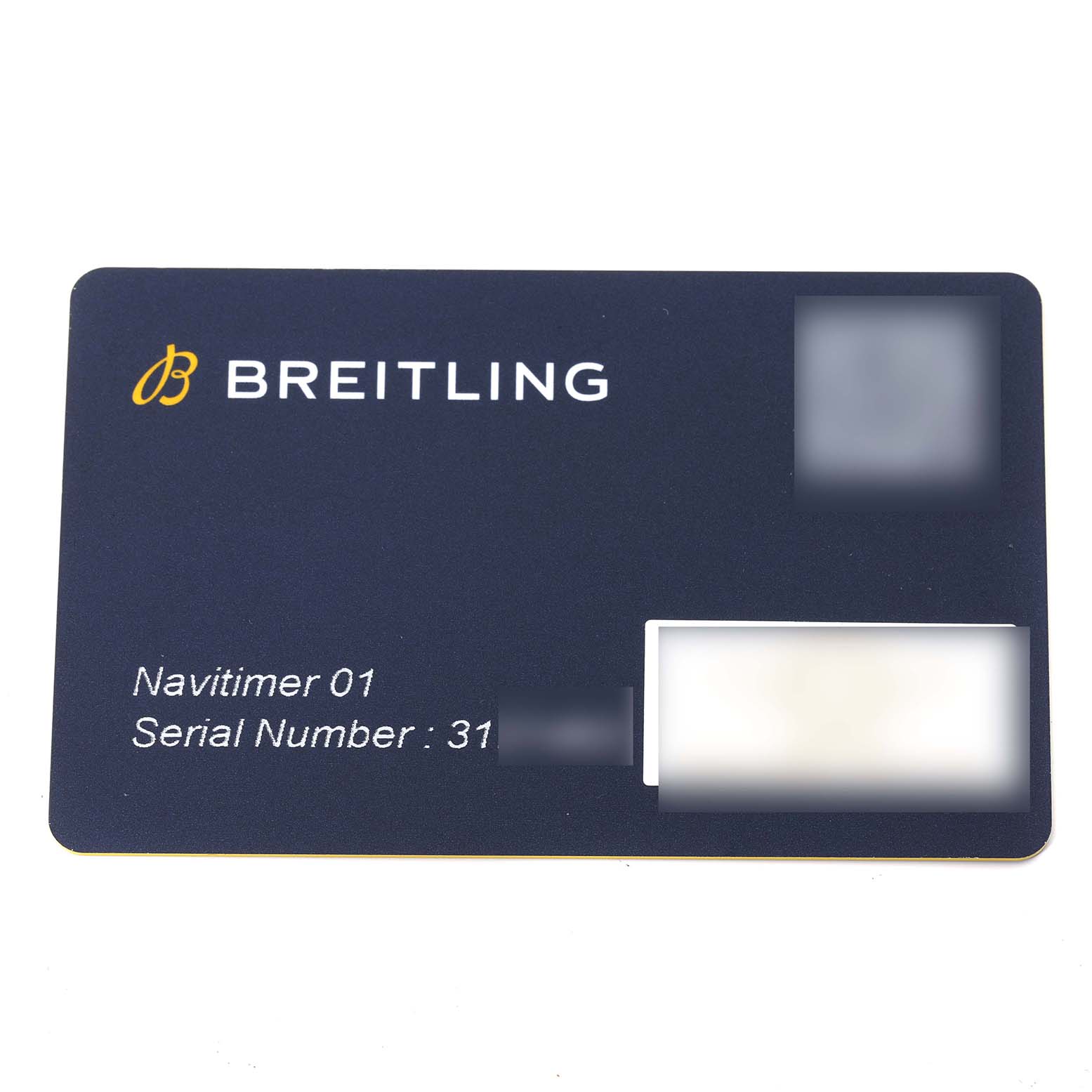 This image shows a warranty or Best Quality
ity card for the Breitling Navitimer RB0120 Men
s Rose Gold Black Dial RB0120 Men
s Rose Gold Black Dial 01 watch, capturing the brand and model details.