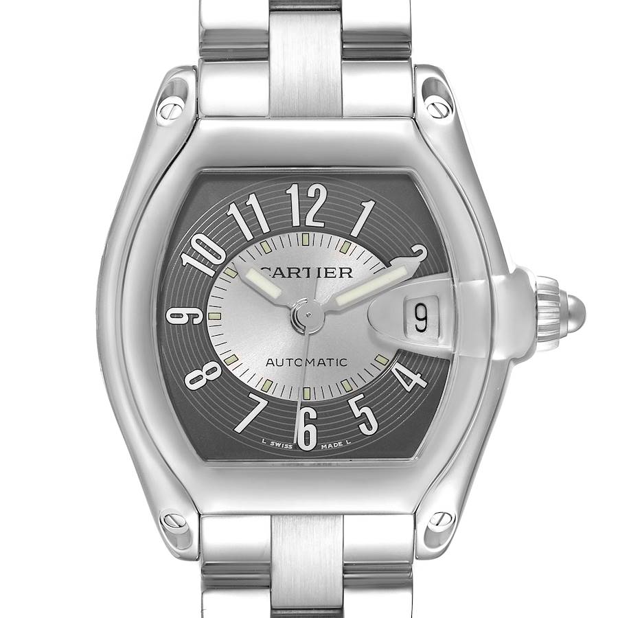 Cartier Roadster Gray Silver Tuxedo Dial Steel Mens Watch W62001V3 Box Papers SwissWatchExpo