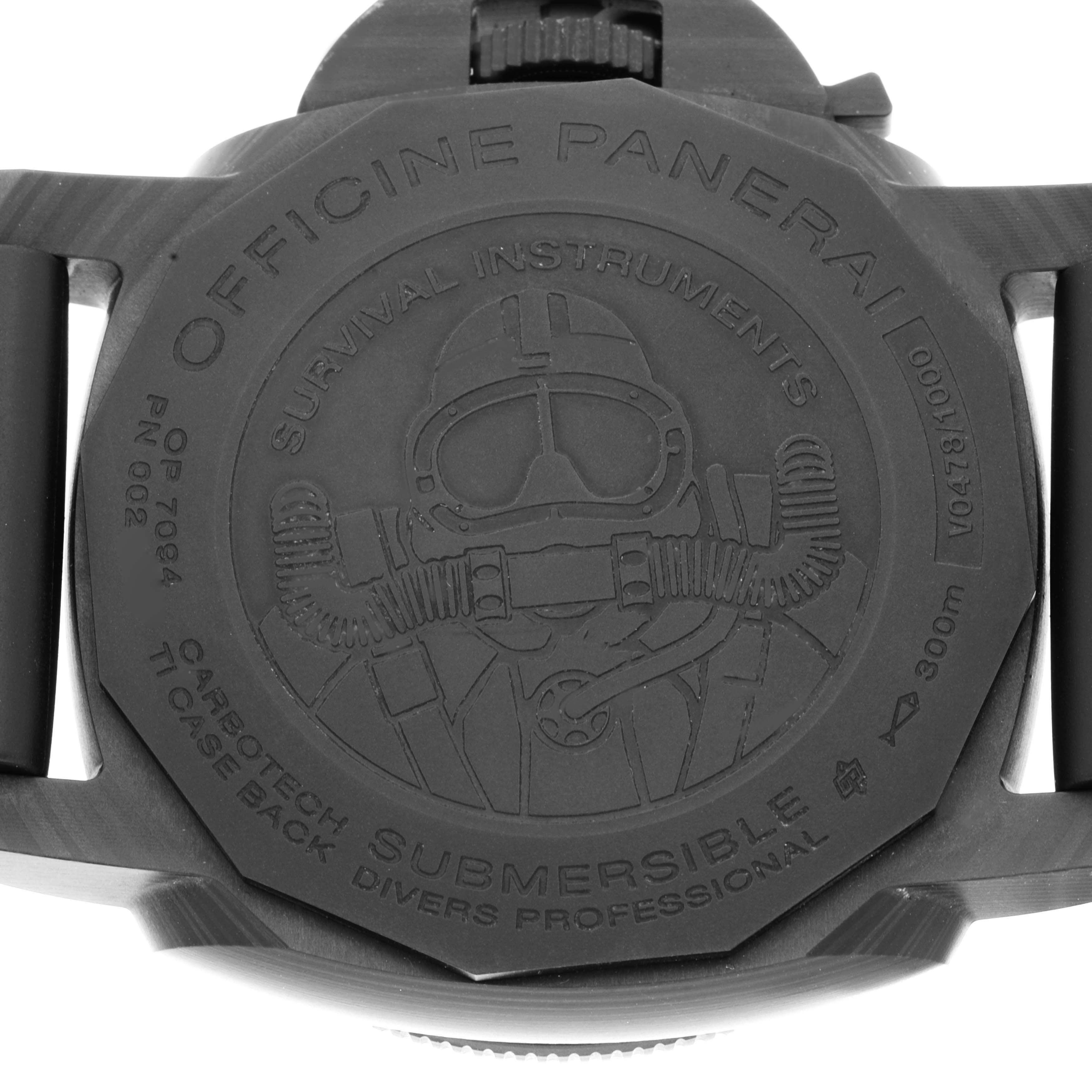This image shows the back case of a Panerai Submersible PAM00979 Men's Ceramic Grey Dial PAM00979 Men's Ceramic Grey Dial watch, featuring engravings and a diver illustration.