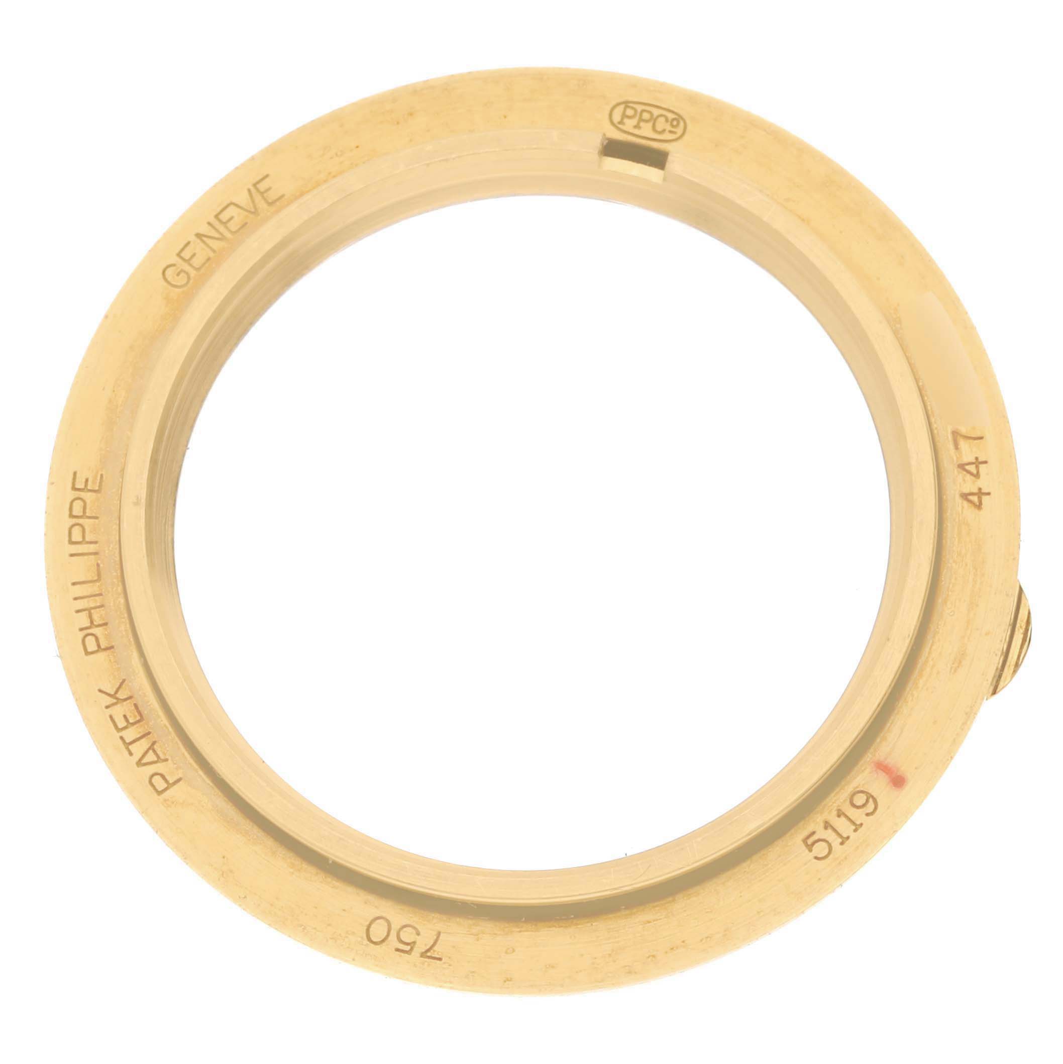 This is a top view of a gold bezel for a Patek Philippe Calatrava 5119J Men's Yellow Gold White Dial 5119J Men's Yellow Gold White Dial model watch.