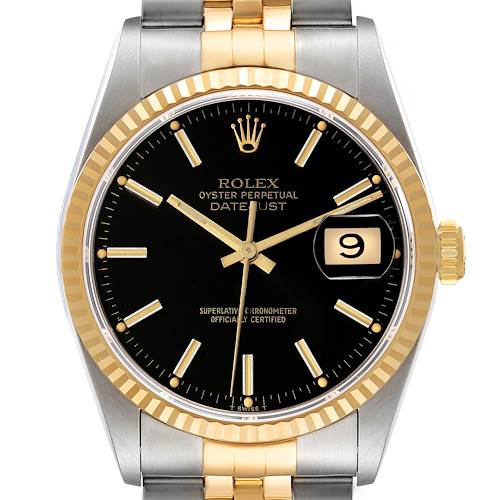 Photo of Rolex Datejust 36 Steel Yellow Gold Black Dial Mens Watch 16233