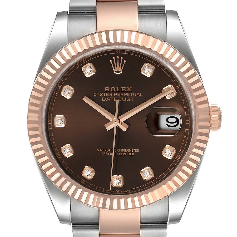 Rolex Datejust 41 Steel Everose Gold Chocolate Diamond Dial Watch 126331 Unworn SwissWatchExpo