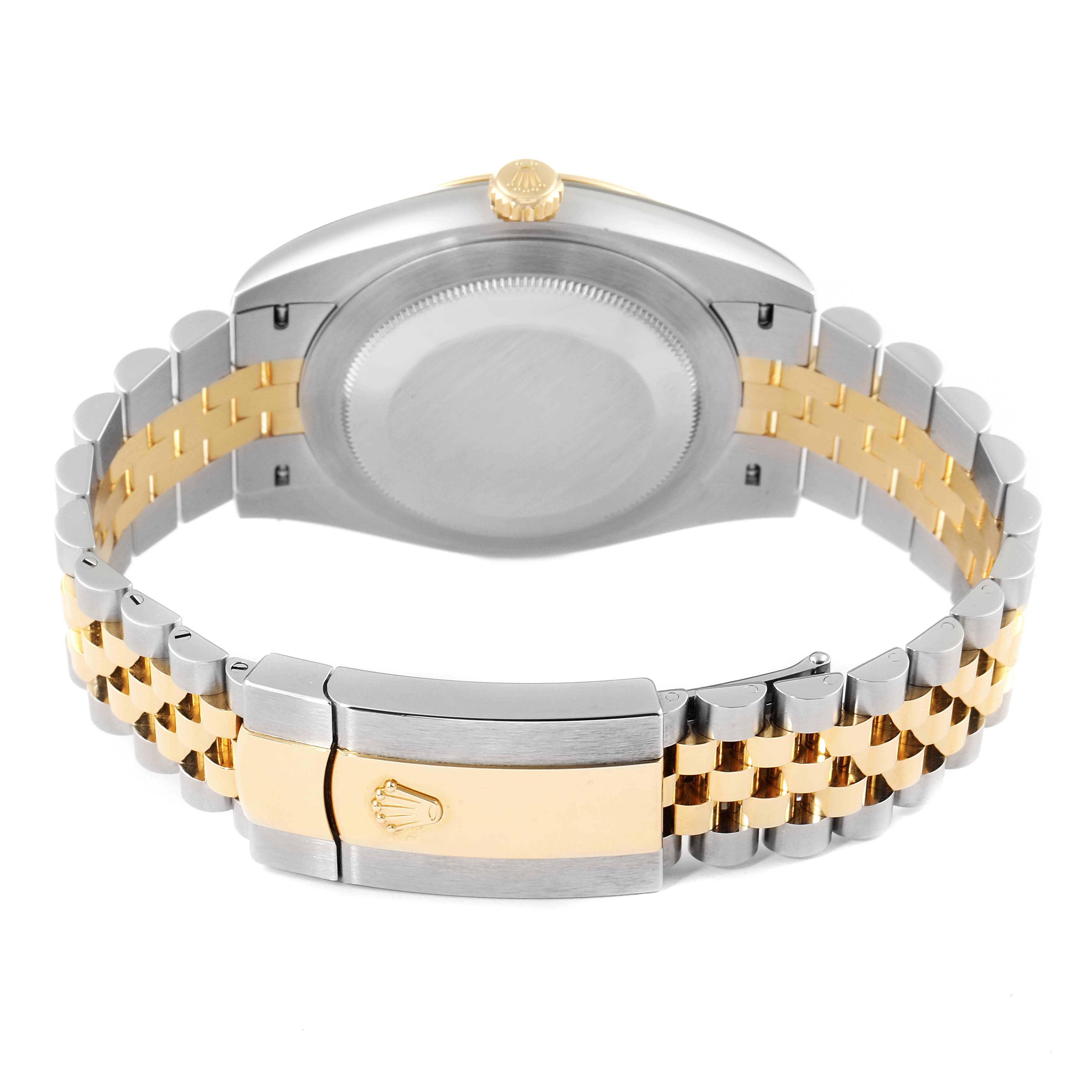 This image shows the back of a Rolex Datejust 41 126333 Men's Steel and Gold (two tone) Black Dial 126333 Men's Steel and Gold (two tone) Black Dial watch, highlighting the case back, crown, and two-tone Jubilee bracelet with the clasp.