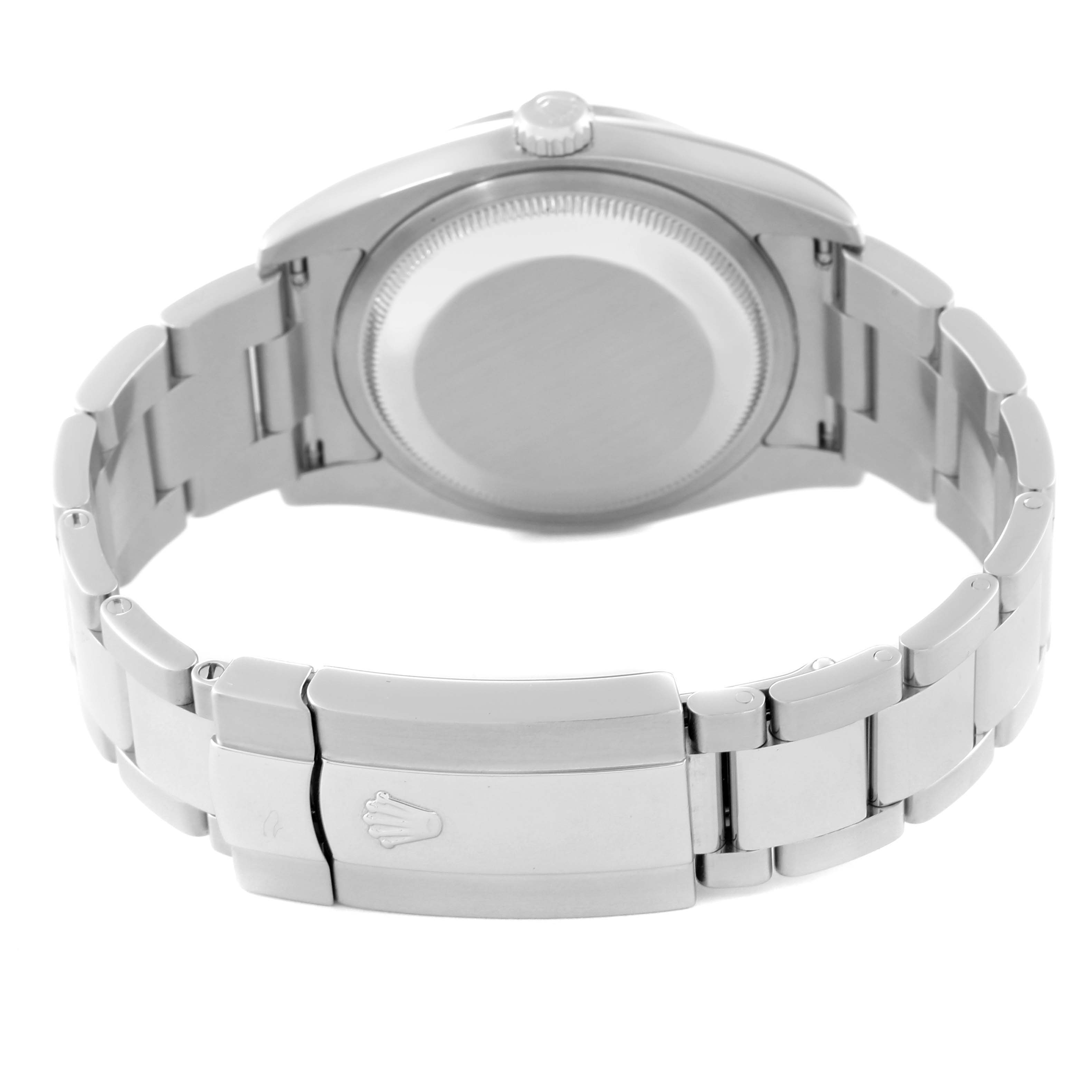 The image shows the back view of a Rolex Datejust 116244 Men's Stainless Steel Brown Dial 116244 Men's Stainless Steel Brown Dial watch, highlighting the case back and clasp.