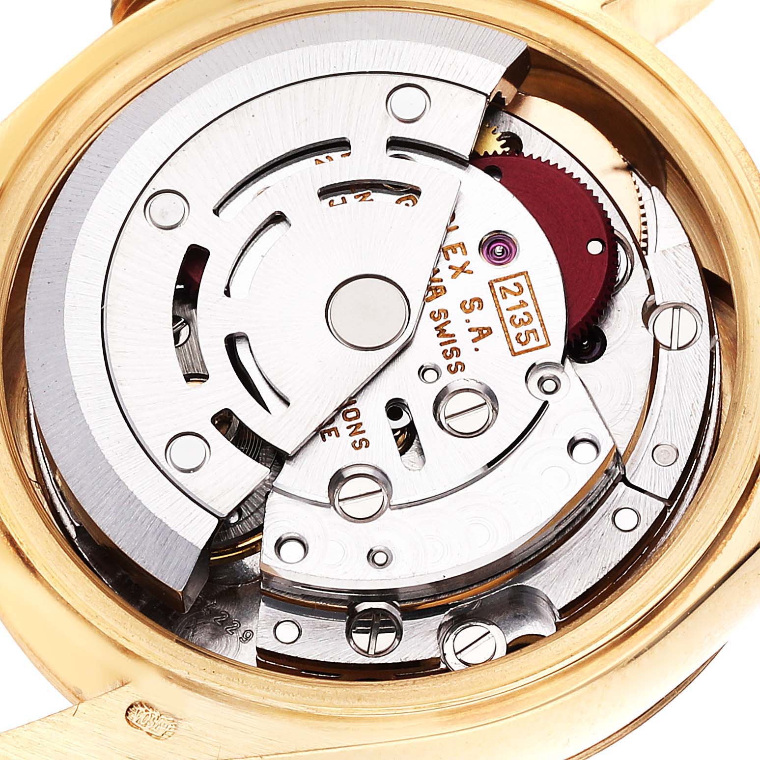 This image shows the internal mechanism of a Rolex President 69178 Women
s Yellow Gold Champagne Dial 69178 Women
s Yellow Gold Champagne Dial model watch, viewed from the back.