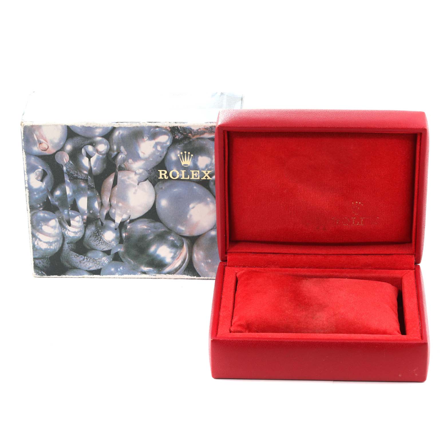 The image shows the original box and red case for the Rolex President 69178 Women
s Yellow Gold Champagne Dial 69178 Women
s Yellow Gold Champagne Dial model watch.