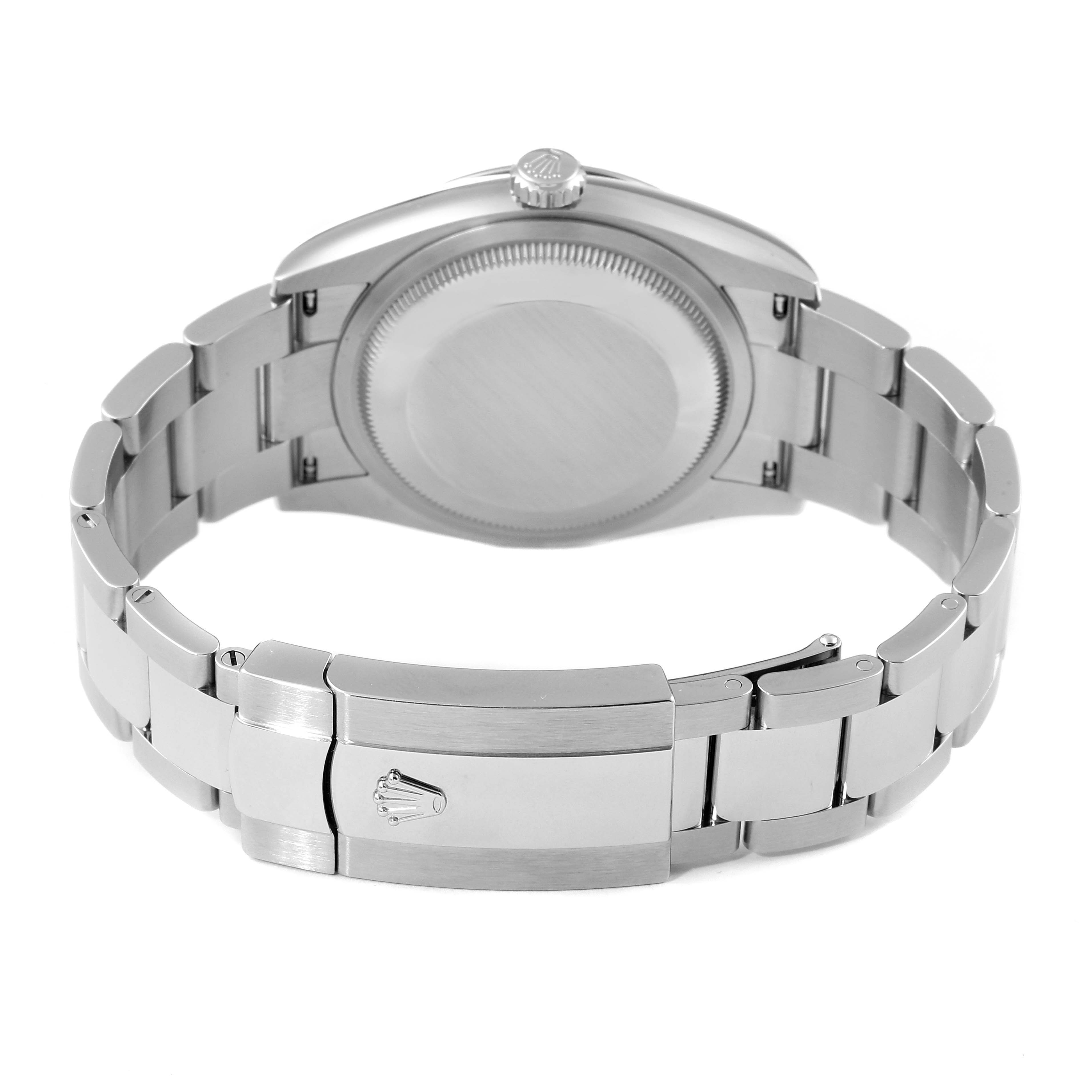 This image shows the back view of a Rolex Datejust 126234 Men
s Stainless Steel Black Dial 126234 Men
s Stainless Steel Black Dial watch, highlighting its case back, bracelet, and clasp.