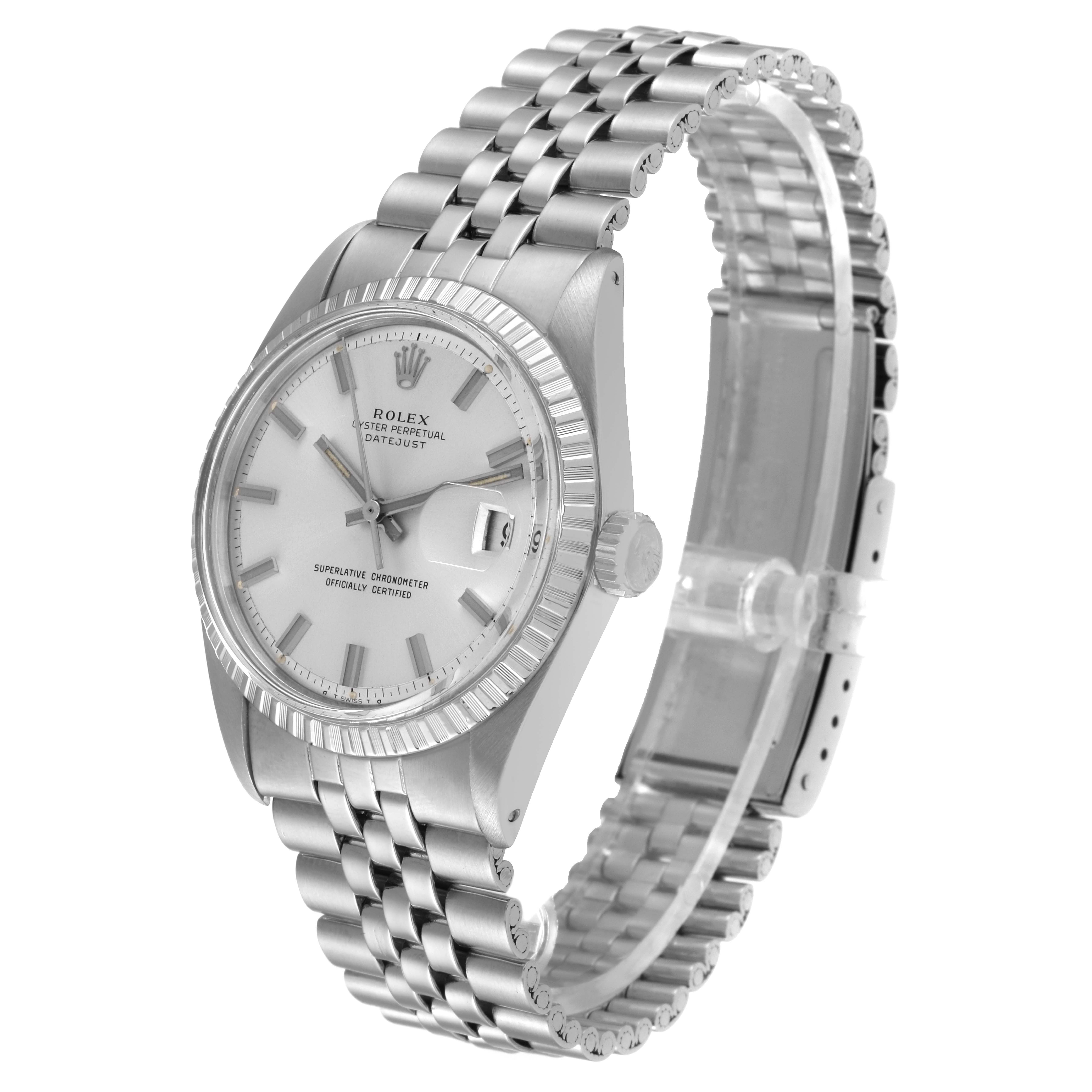 The image shows a Rolex Datejust 1601 Men's Stainless Steel Silver Dial 1601 Men's Stainless Steel Silver Dial watch at a three-quarter angle, displaying the dial, bezel, crown, and bracelet.