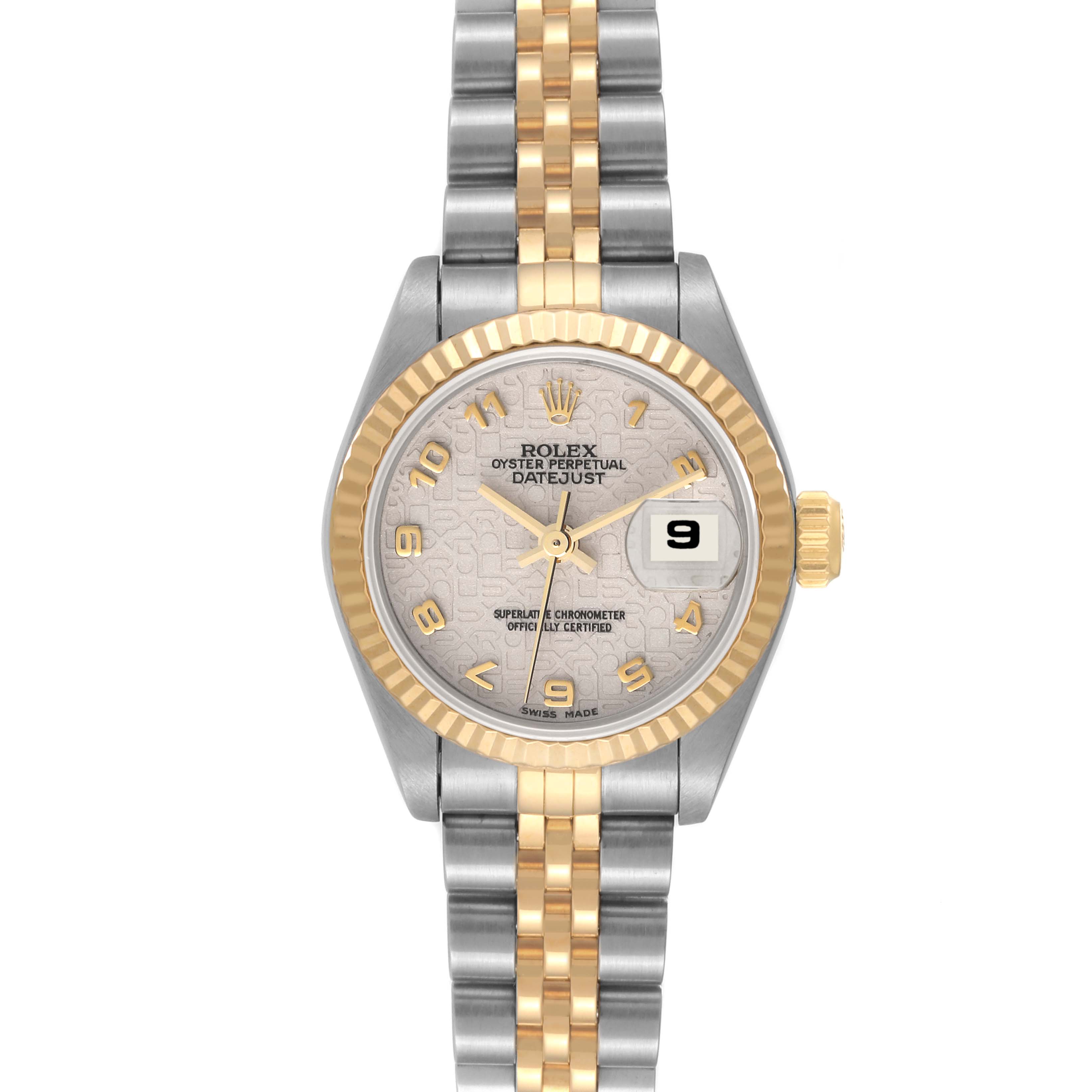 The image shows a Rolex Datejust 69173 Women's Steel and Gold (two tone) Beige Dial 69173 Women's Steel and Gold (two tone) Beige Dial watch, featuring the watch face, bezel, and a two-tone metal bracelet, viewed from the front.