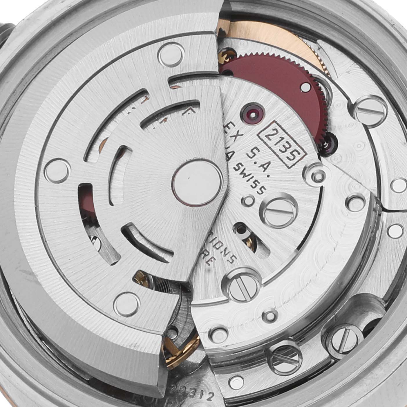 This is a close-up view of the movement and inner mechanics of a Rolex Datejust 69173 Women's Steel and Gold (two tone) Champagne Dial 69173 Women's Steel and Gold (two tone) Champagne Dial watch.