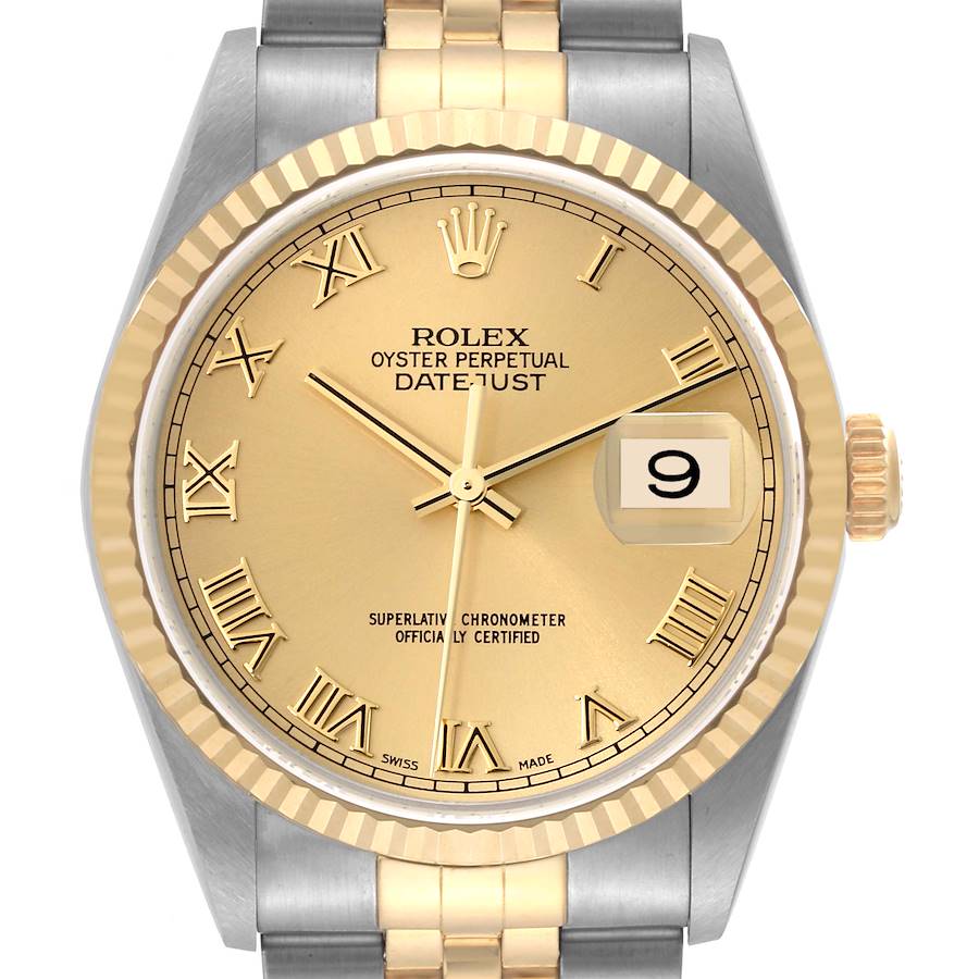 Rolex Datejust Steel Yellow Gold Champagne Dial Mens Watch 16233 Box Papers SwissWatchExpo