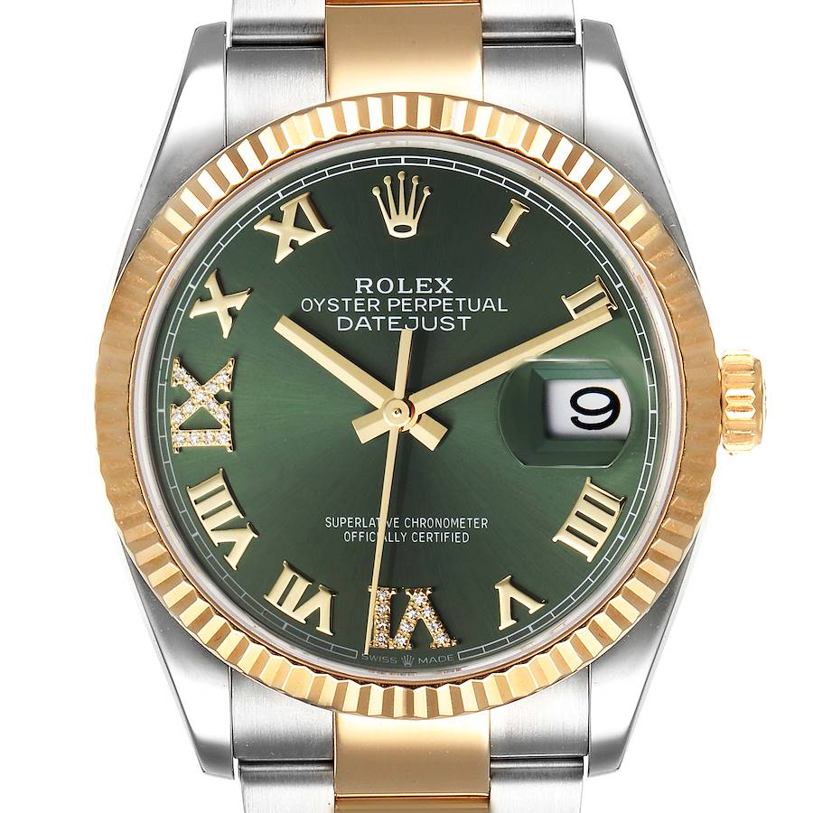 Rolex Datejust Steel Yellow Gold Green Diamond Dial Watch 126233 Unworn SwissWatchExpo