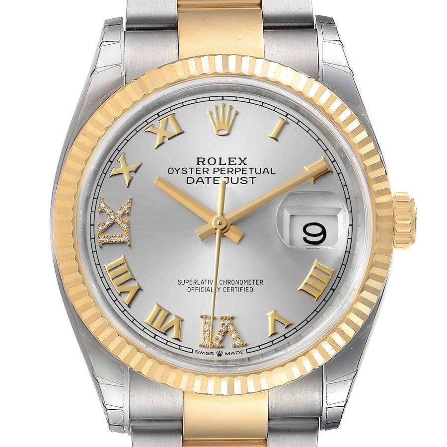 Rolex Datejust Steel Yellow Gold Silver Diamond Dial Mens Watch 126233 Unworn SwissWatchExpo