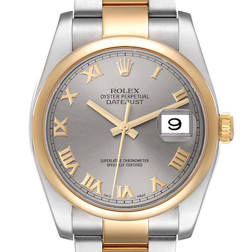 Photo of Rolex Datejust Steel Yellow Gold Slate Dial Mens Watch 116203 Box Papers