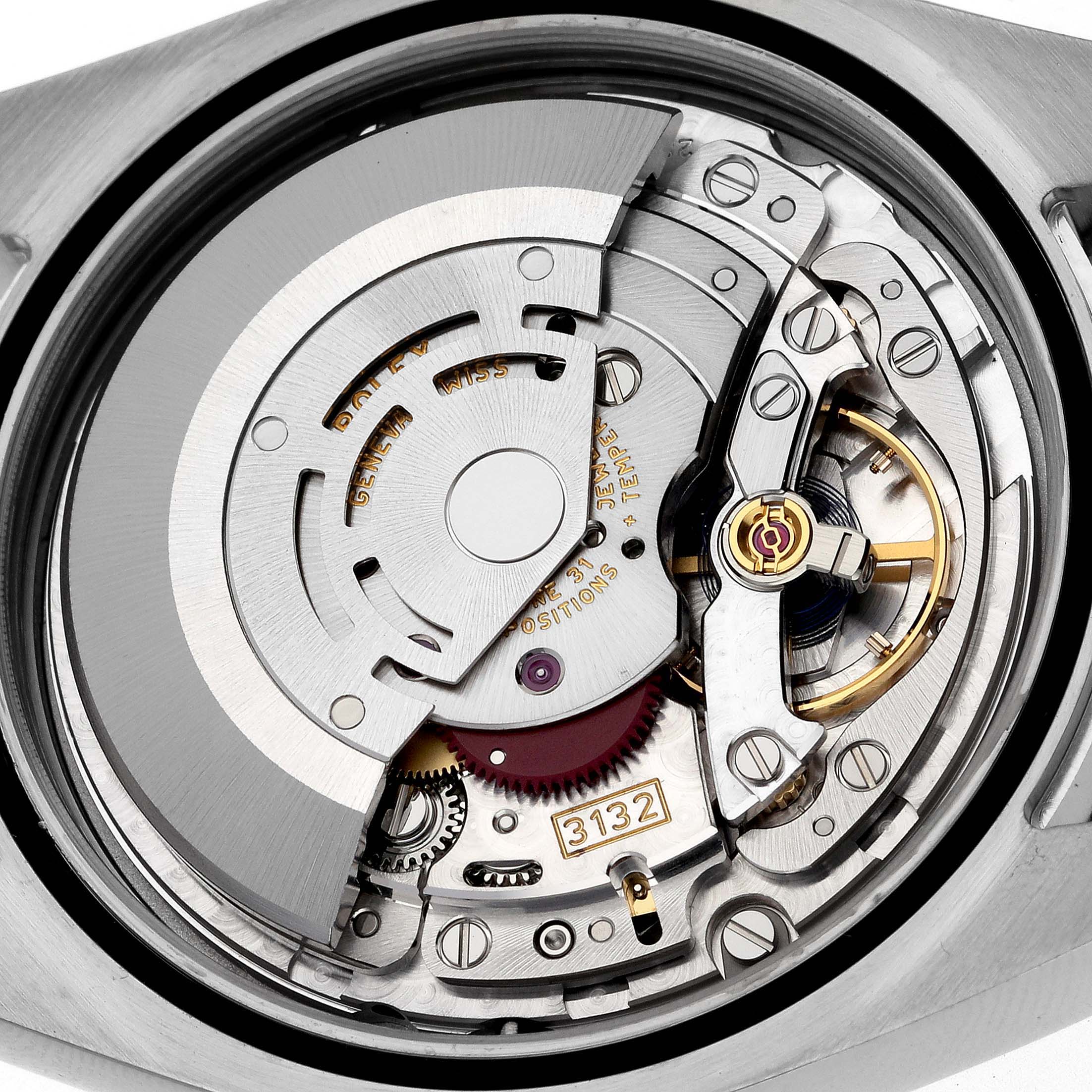 The image shows the intricate internal mechanism of the Rolex Explorer 214270 Men's Stainless Steel Black Dial 214270 Men's Stainless Steel Black Dial watch, viewed from the back.