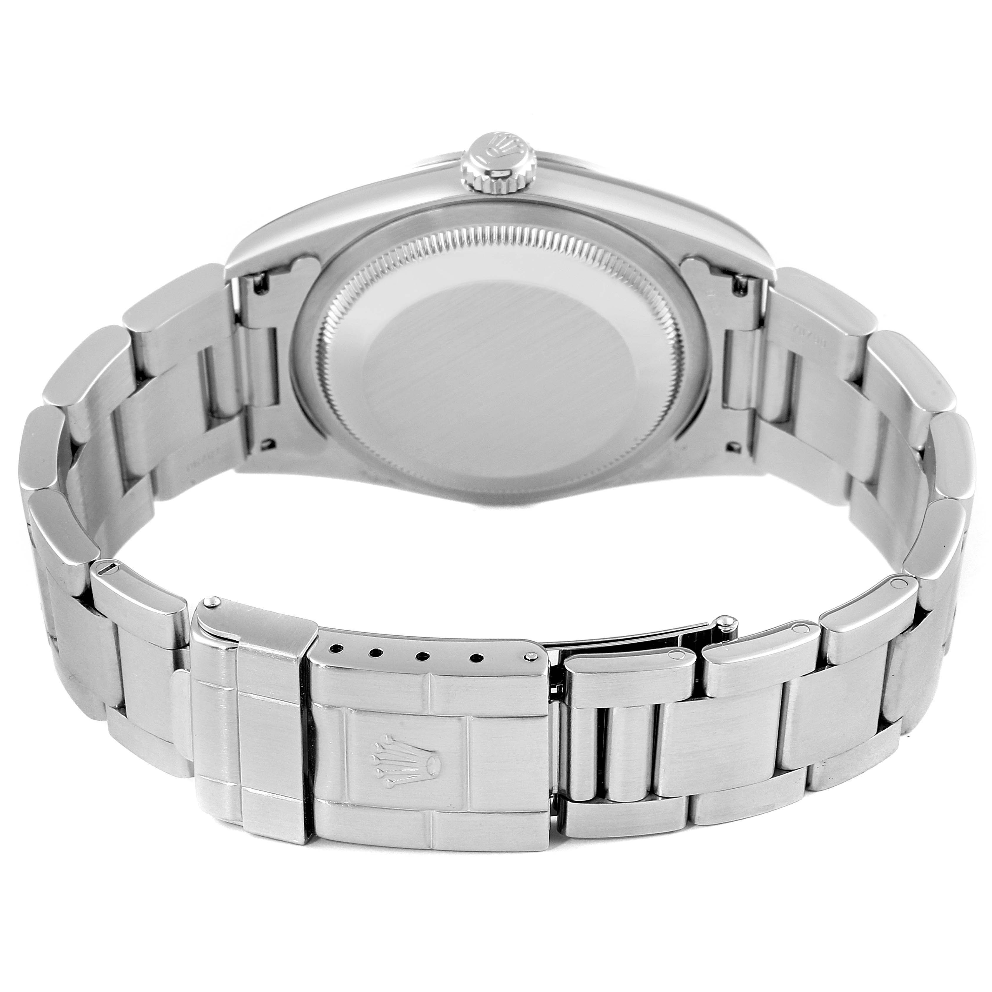 The image shows the back, clasp, and bracelet of a Rolex Explorer 14270 Men's Stainless Steel Black Dial 14270 Men's Stainless Steel Black Dial watch from a rear angle.