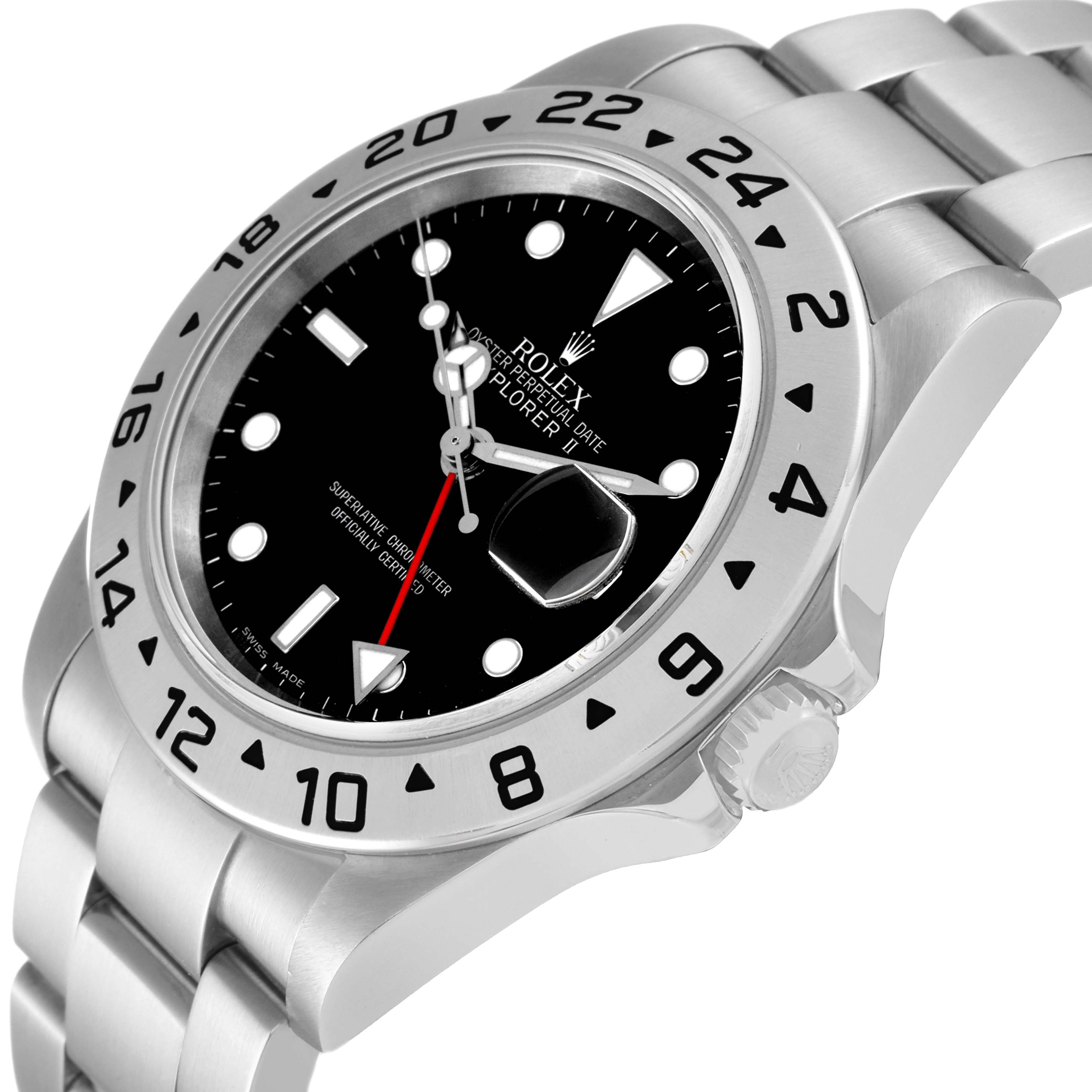 The image shows a partial front angle of a Rolex Explorer 16570 Men
s Stainless Steel Black Dial 16570 Men
s Stainless Steel Black Dial watch, highlighting the dial, bezel, and part of the bracelet.