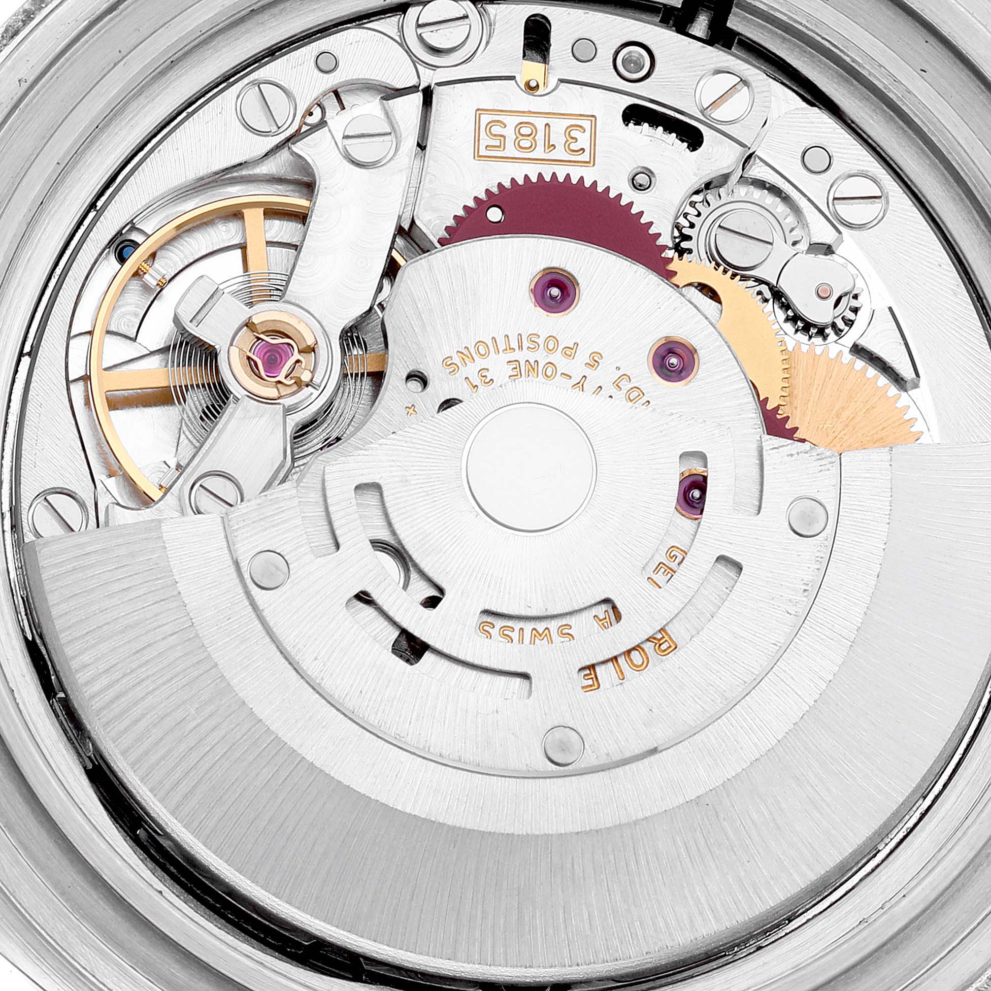 This image shows the intricate movement mechanism of a Rolex Explorer 16570 Men
s Stainless Steel Black Dial 16570 Men
s Stainless Steel Black Dial model watch viewed from the back.