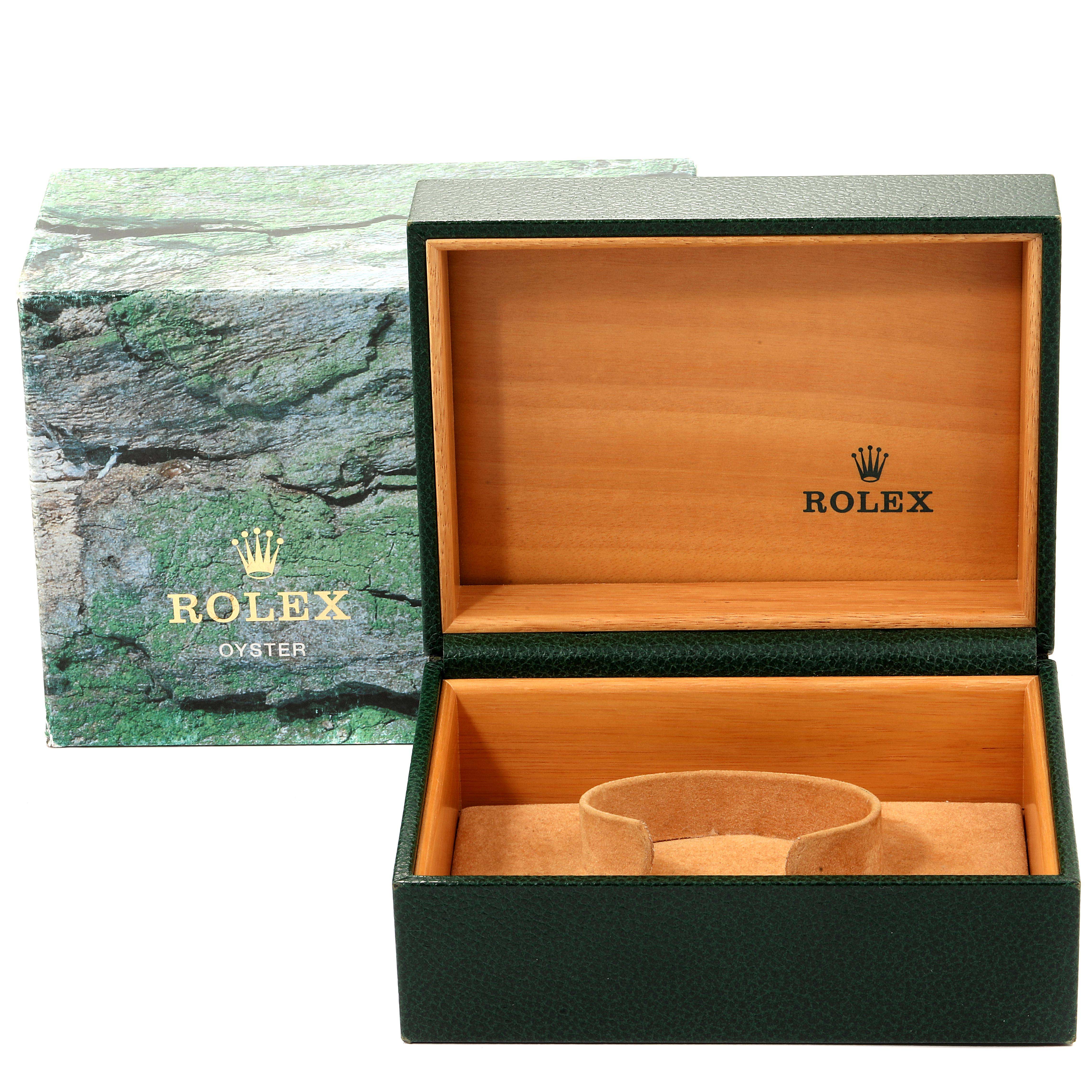 The image shows an open Rolex GMT-Master 16710 Men
s Stainless Steel Black Dial 16710 Men
s Stainless Steel Black Dial box with a closed outer box behind it.