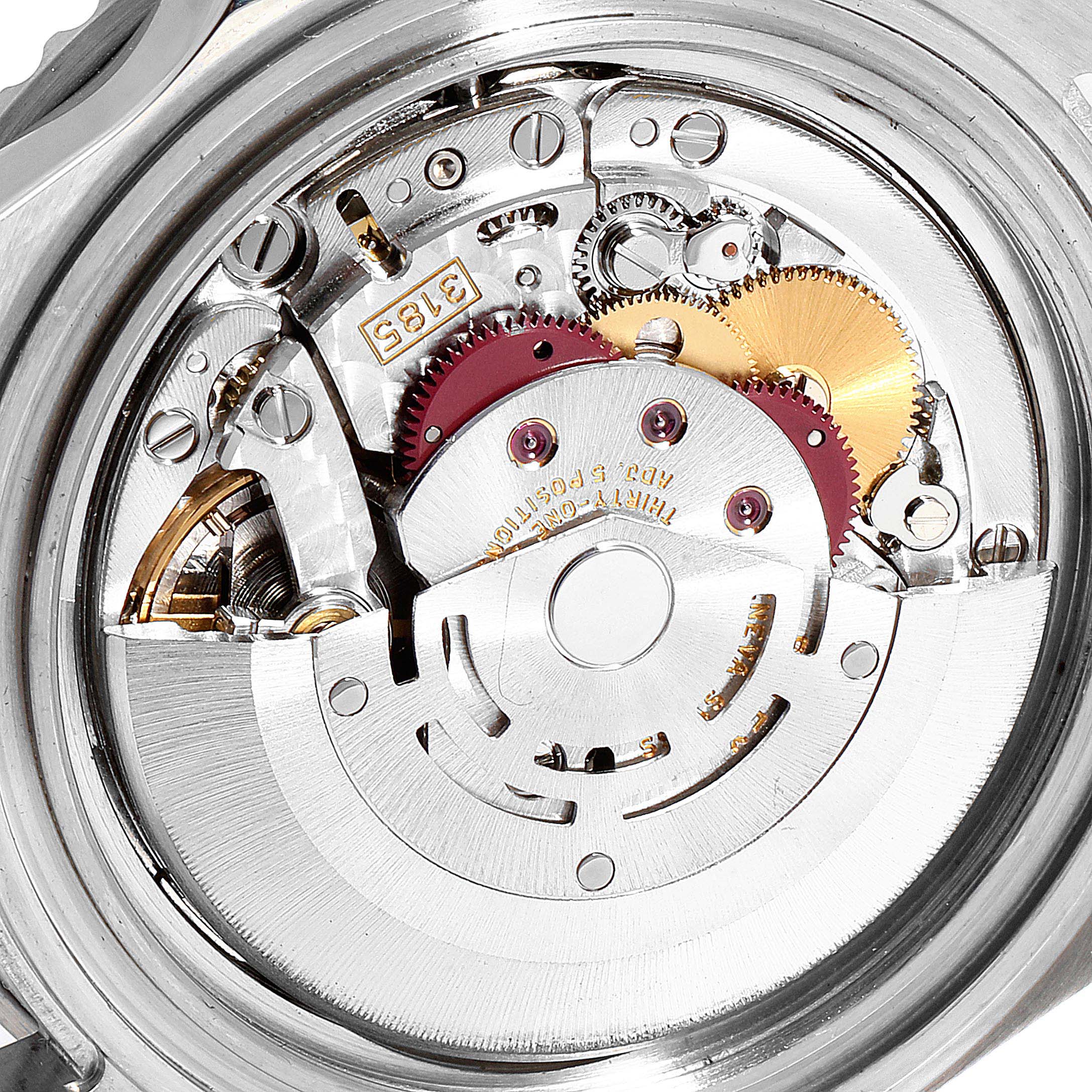 This image shows the movement mechanism of a Rolex GMT-Master 16710 Men
s Stainless Steel Black Dial 16710 Men
s Stainless Steel Black Dial watch from the rear angle.