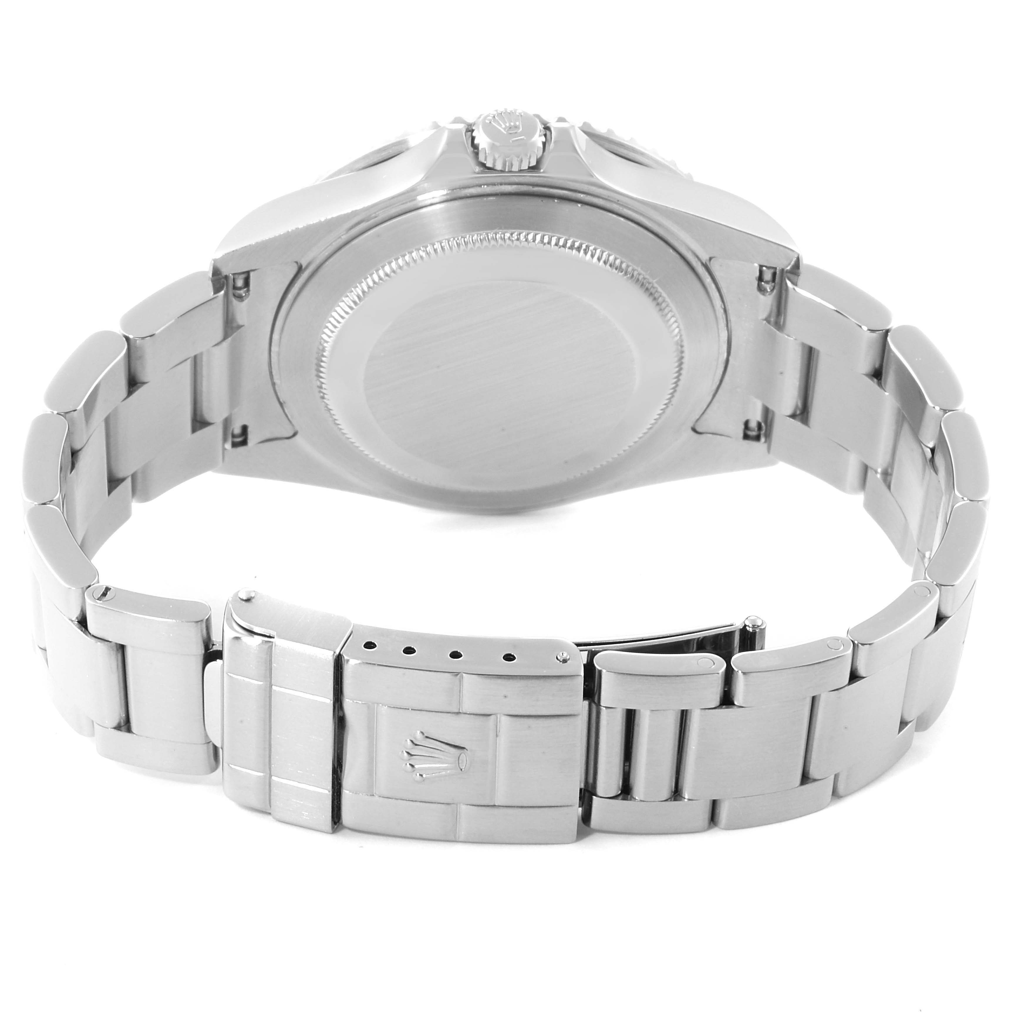 The image shows the back case and bracelet clasp of a Rolex GMT-Master 16710 Men
s Stainless Steel Black Dial 16710 Men
s Stainless Steel Black Dial watch.