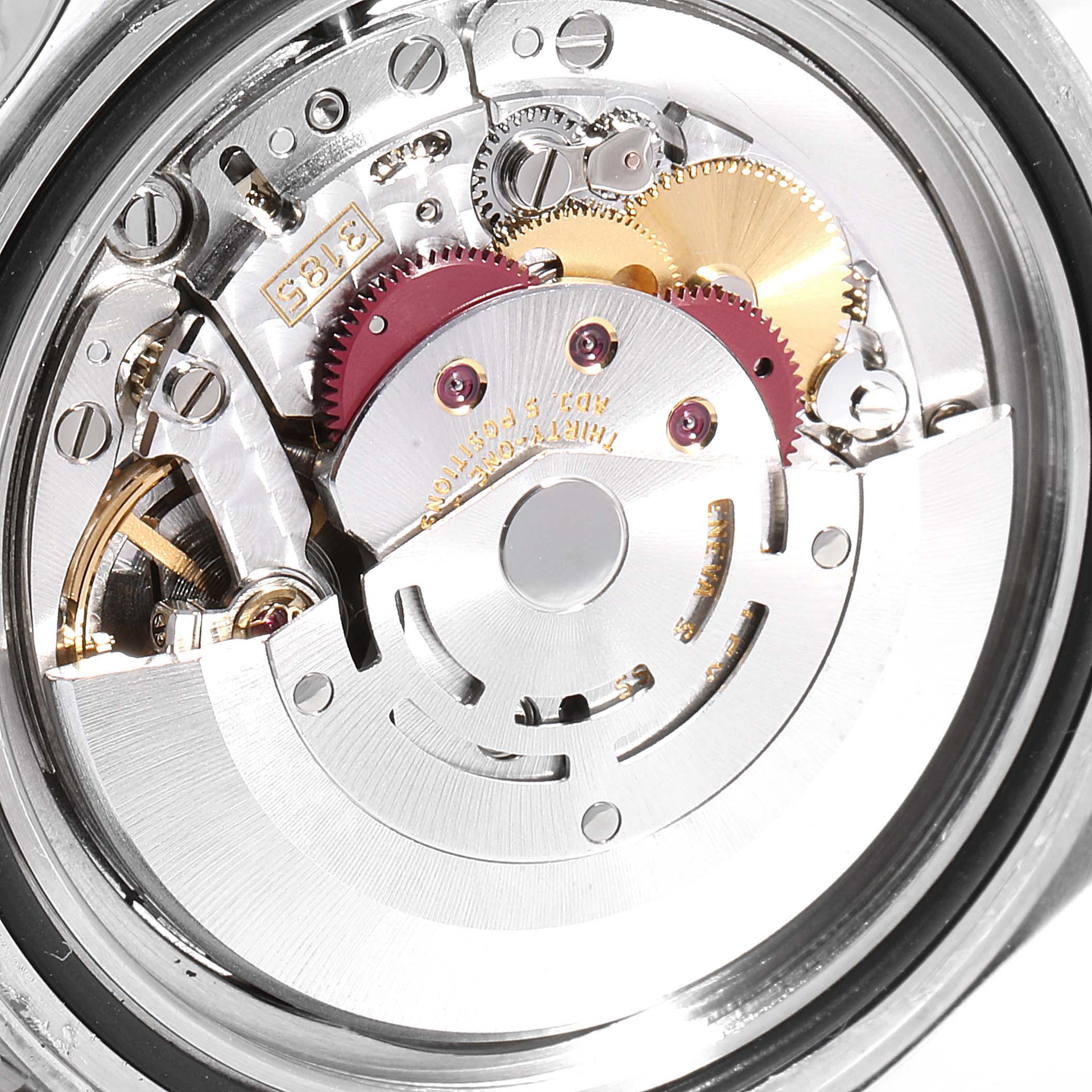 This close-up shot showcases the intricate internal mechanism of the Rolex GMT-Master 16710 Men
s Stainless Steel Black Dial 16710 Men
s Stainless Steel Black Dial watch.