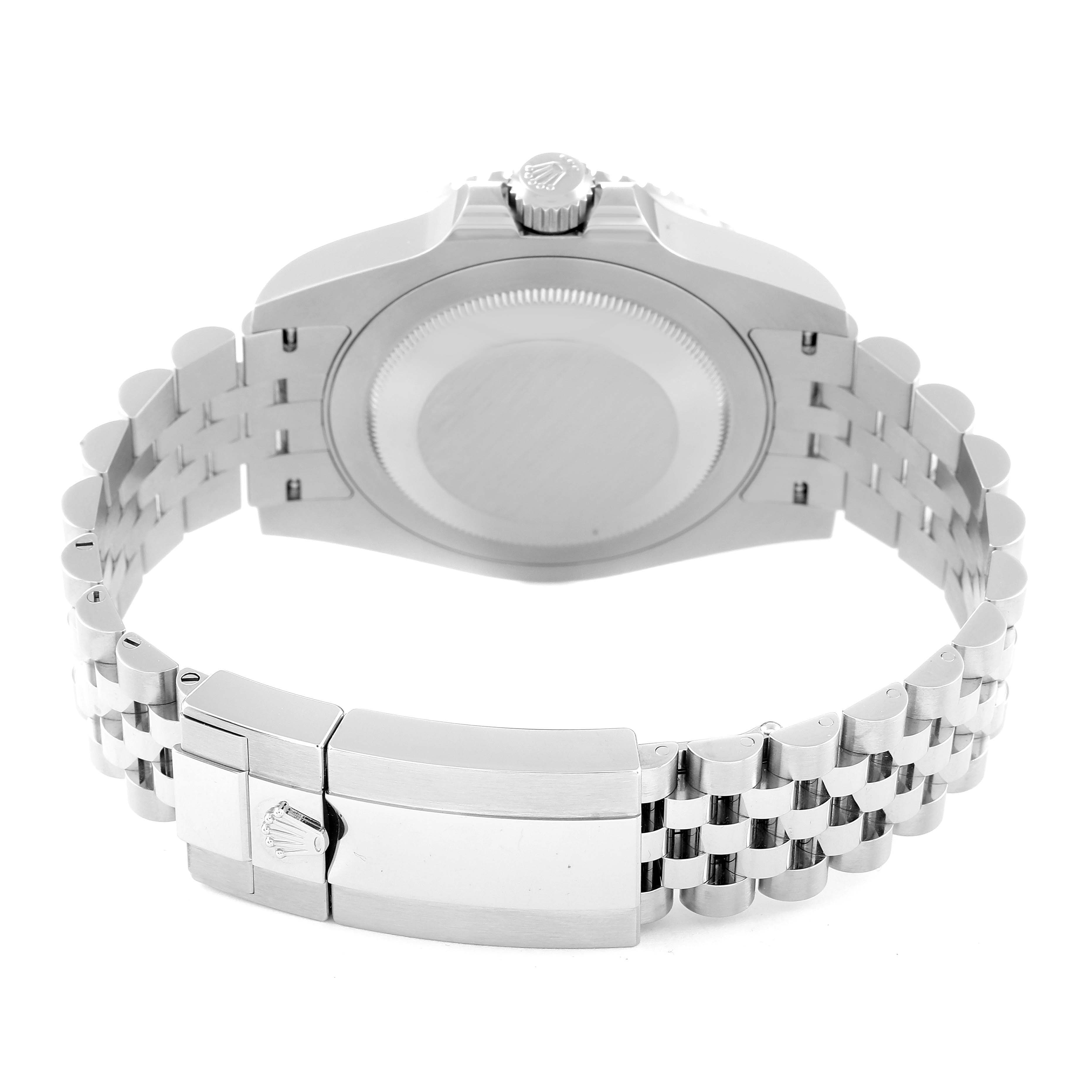 The image shows the backside and clasp of a Rolex GMT-Master 126710 Men
s Stainless Steel Black Dial 126710 Men
s Stainless Steel Black Dial watch, highlighting the case back and bracelet.