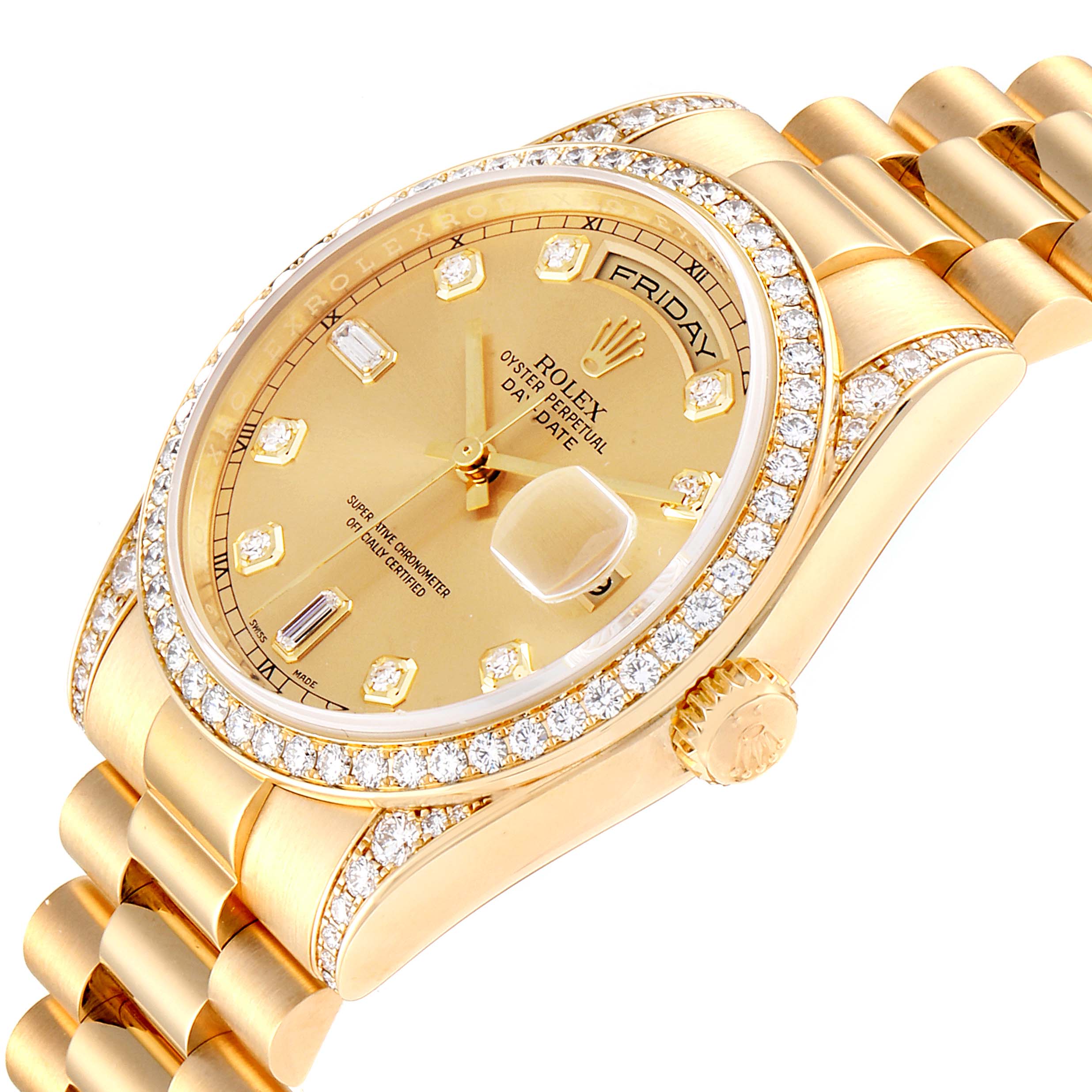 Rolex President Day-Date 36 Yellow Gold Diamond Mens Watch 118388 ...