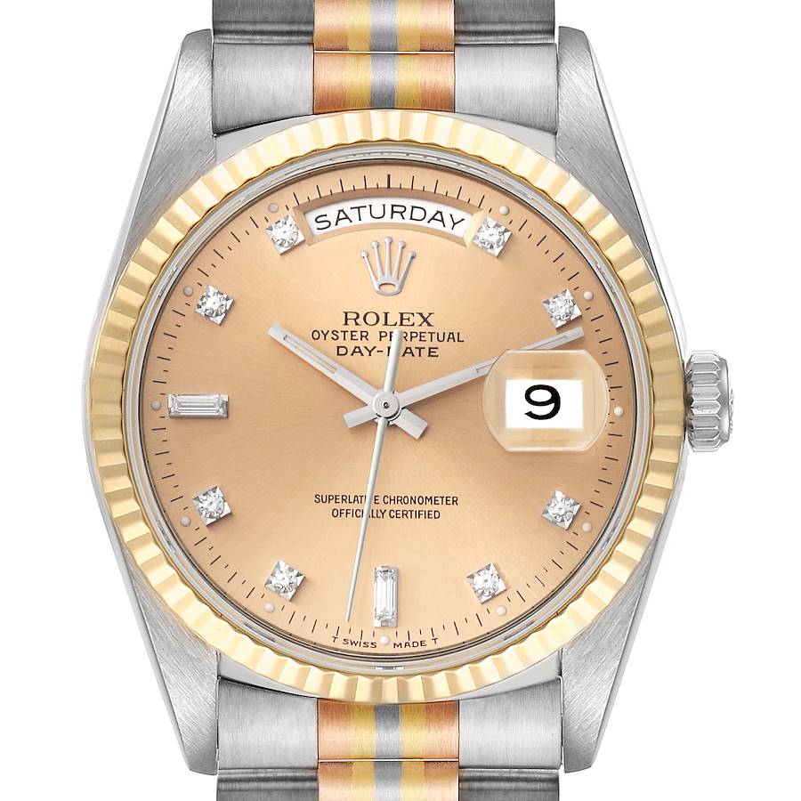 Rolex President Day-Date Tridor White Yellow Rose Gold Diamond Mens Watch 18239 SwissWatchExpo