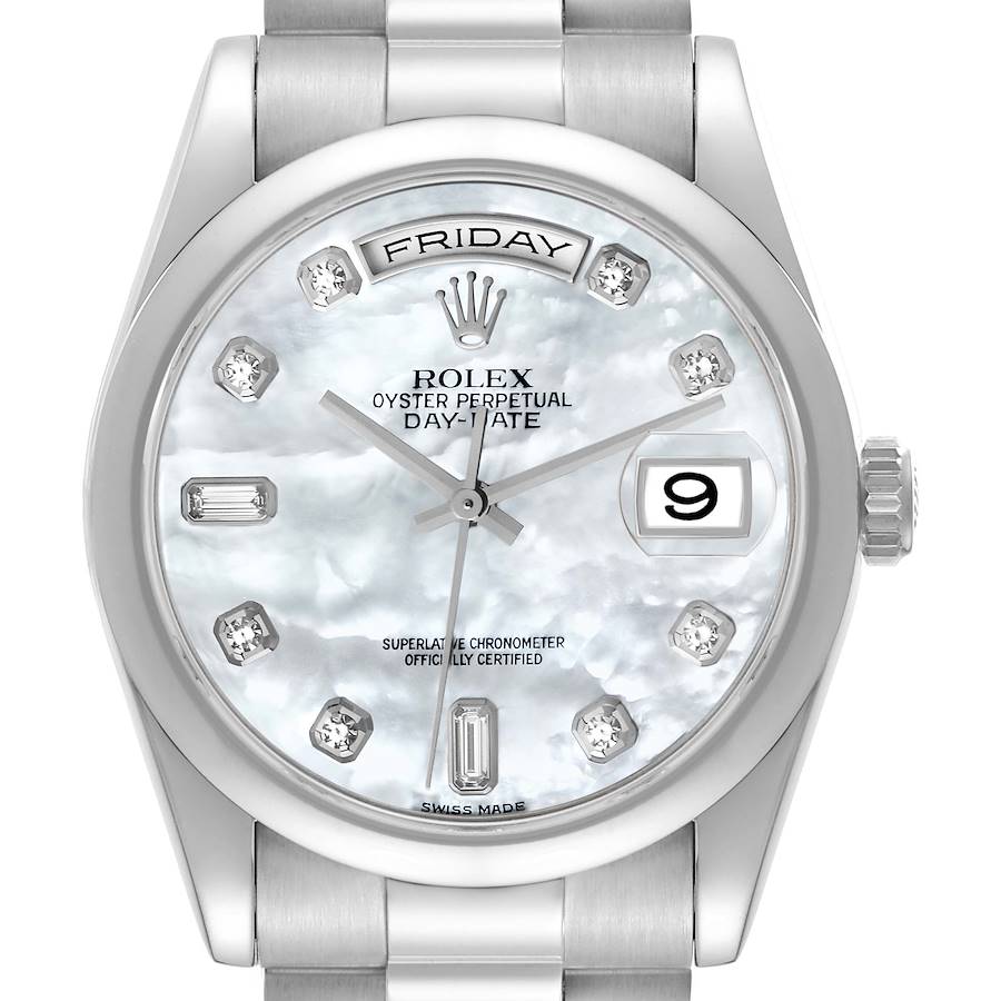 Rolex President Day-Date White Gold Mother of Pearl Mens Watch 118209 SwissWatchExpo