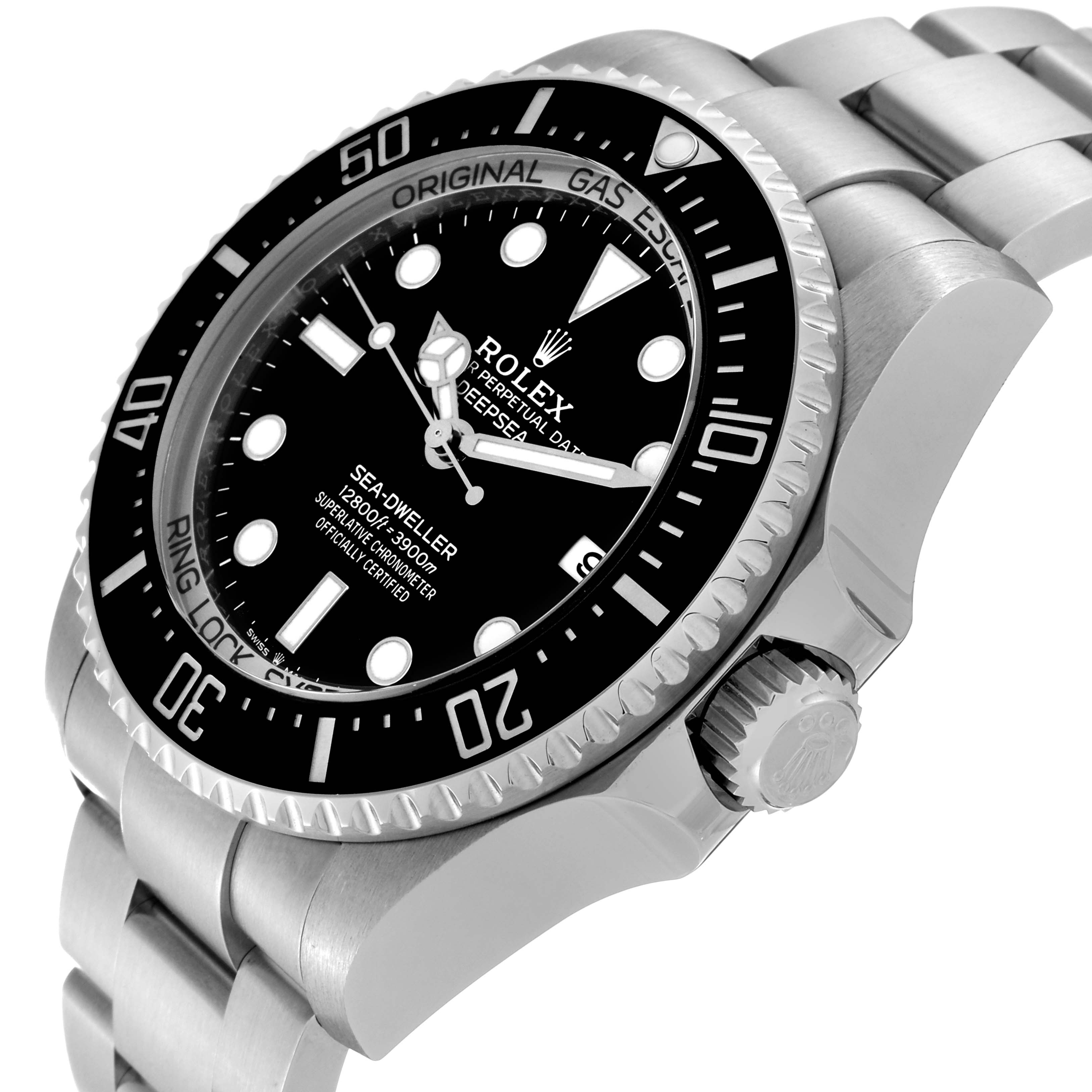 This image shows a side and partial front angle of the Rolex Sea-Dweller 136660 Men's Stainless Steel Black Dial 136660 Men's Stainless Steel Black Dial watch, highlighting the bezel, dial, and bracelet.