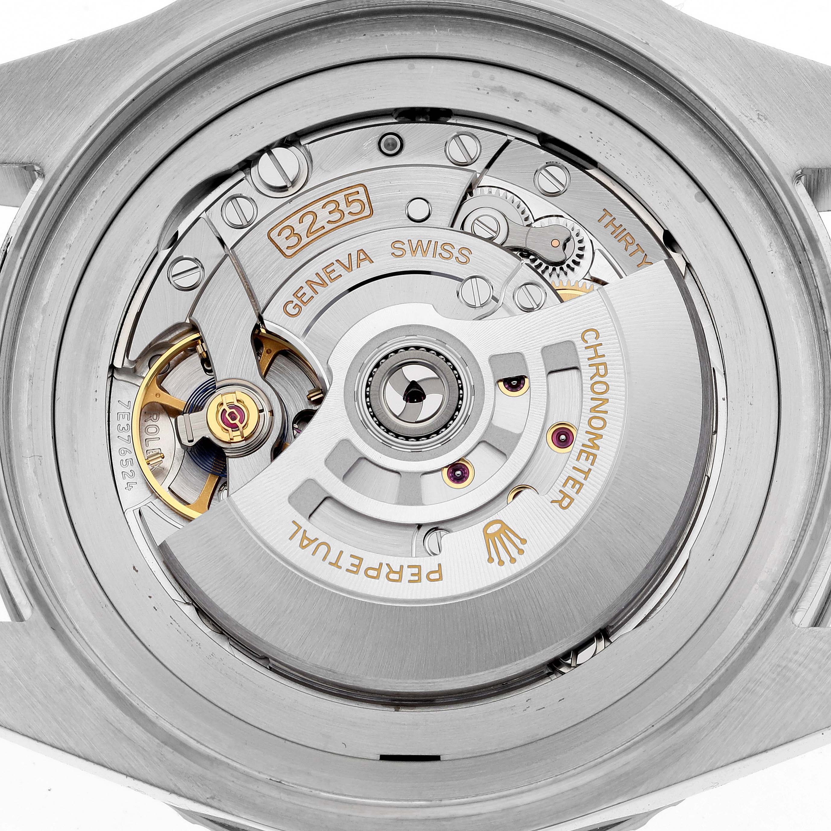 The image shows the movement and inner mechanics of a Rolex Sea-Dweller 136660 Men's Stainless Steel Black Dial 136660 Men's Stainless Steel Black Dial watch, specifically highlighting the caliber 3235.