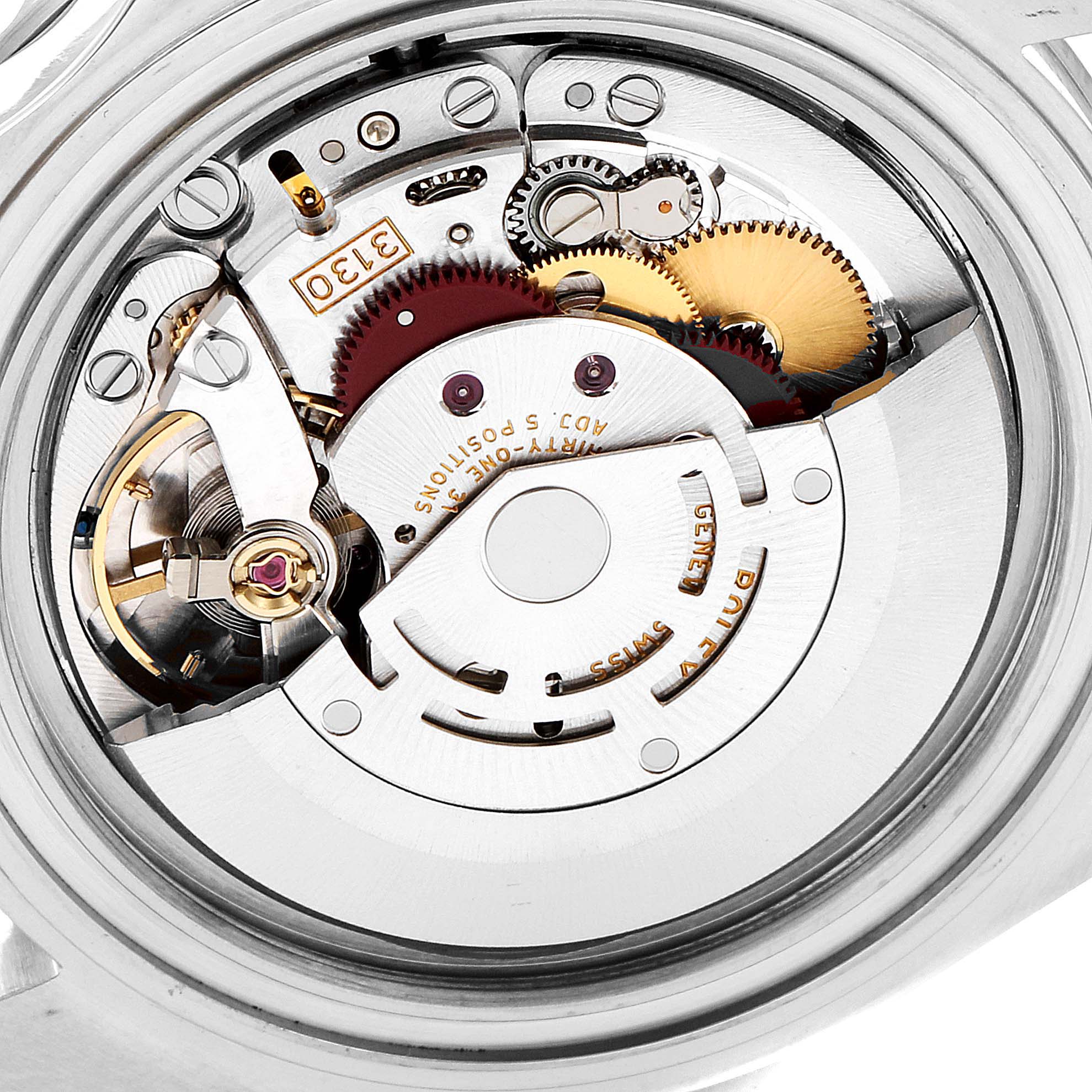 This is a close-up view of the intricate internal mechanism of a Rolex Submariner 14060 Men
s Stainless Steel Black Dial 14060 Men
s Stainless Steel Black Dial watch.