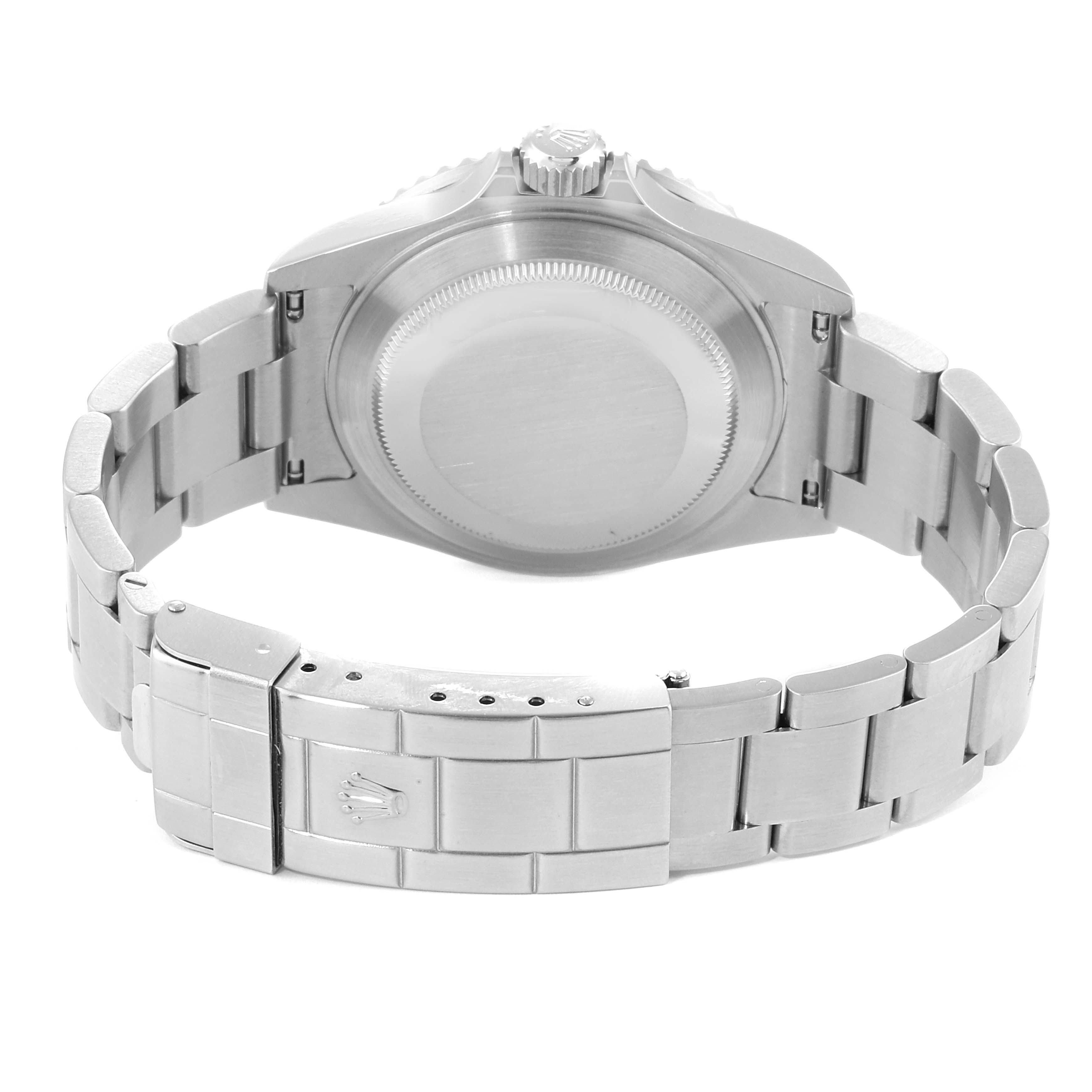 The image displays the back case and bracelet of a Rolex Submariner 16610 Men
s Stainless Steel Black Dial 16610 Men
s Stainless Steel Black Dial watch from a rear angle.