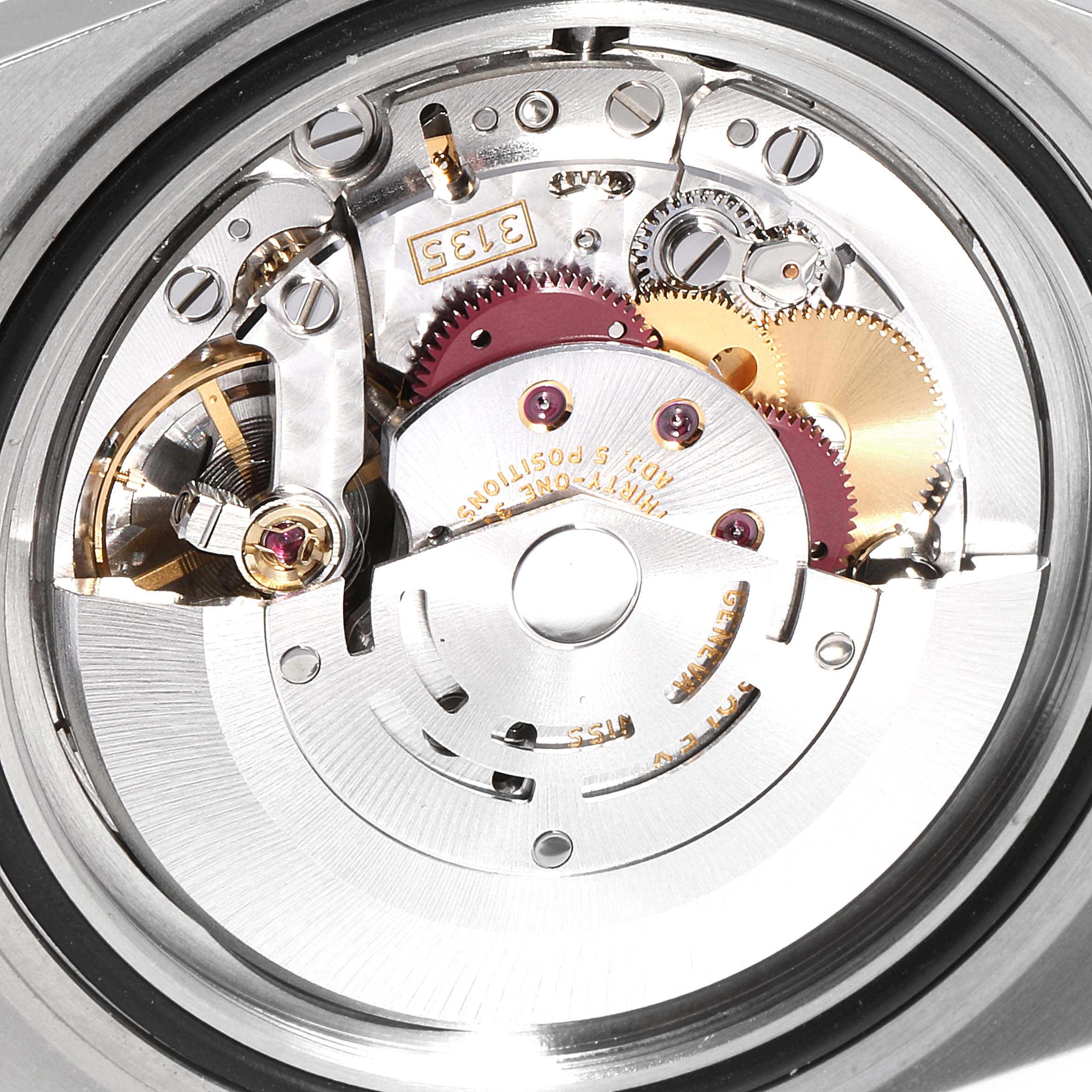 This image shows an intricate view of the internal mechanical movement of a Rolex Submariner 16610 Men
s Stainless Steel Black Dial 16610 Men
s Stainless Steel Black Dial watch.