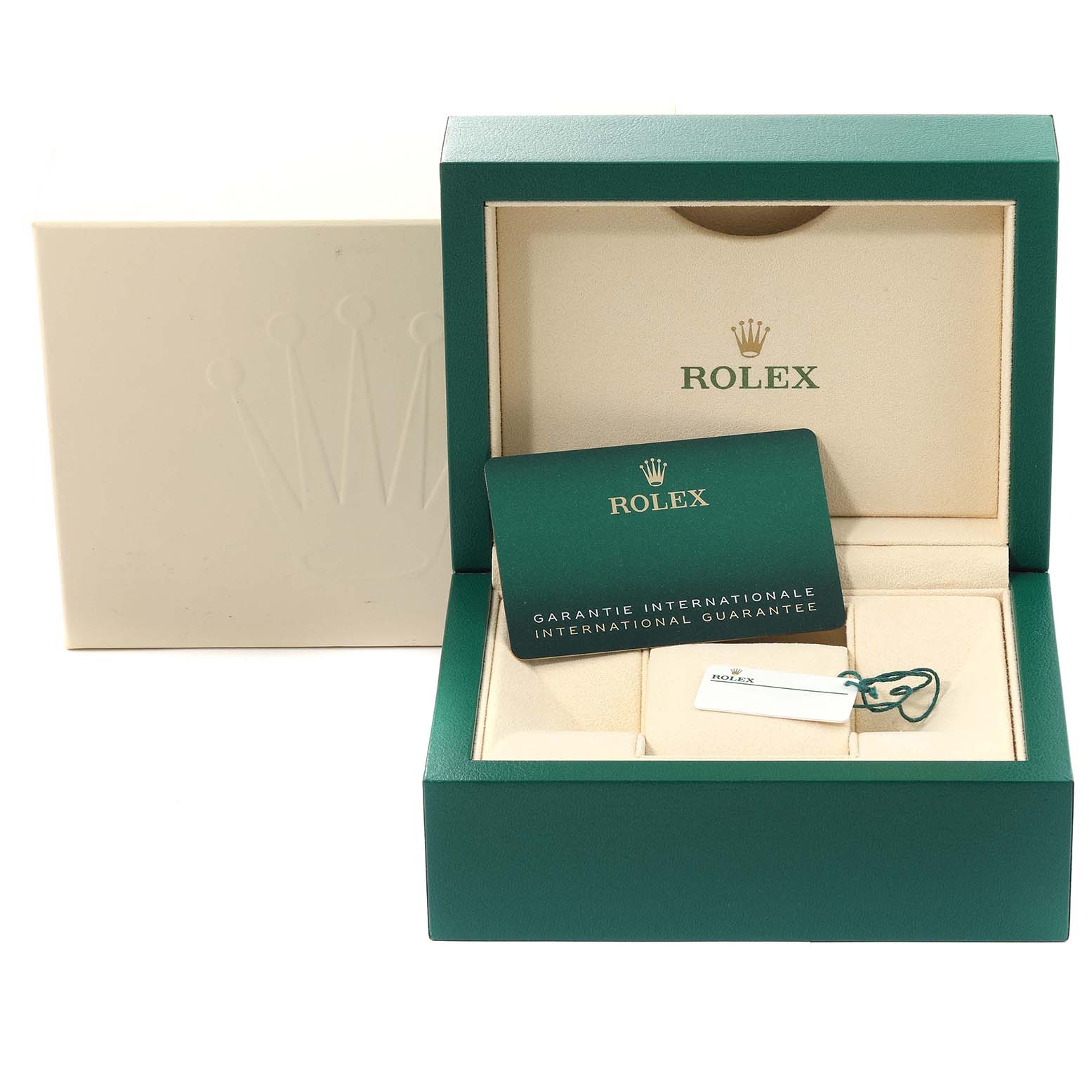 The image shows the open packaging box for a Rolex Submariner 126613 Men's Steel and Gold (two tone) Blue Dial 126613 Men's Steel and Gold (two tone) Blue Dial watch, including the guarantee card and branding.