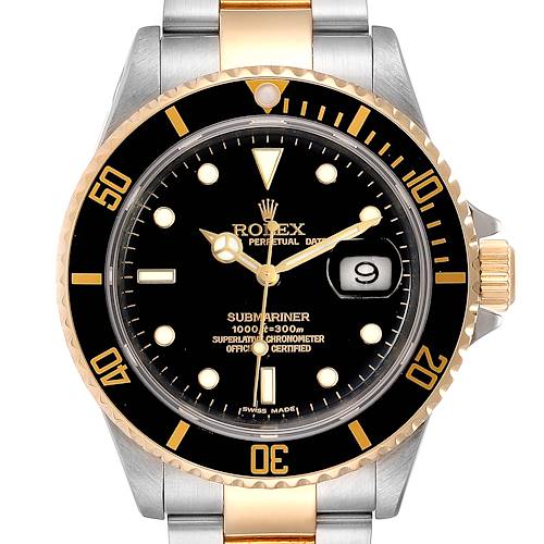 Photo of Rolex Submariner Black Dial Bezel Steel Yellow Gold Mens Watch 16613