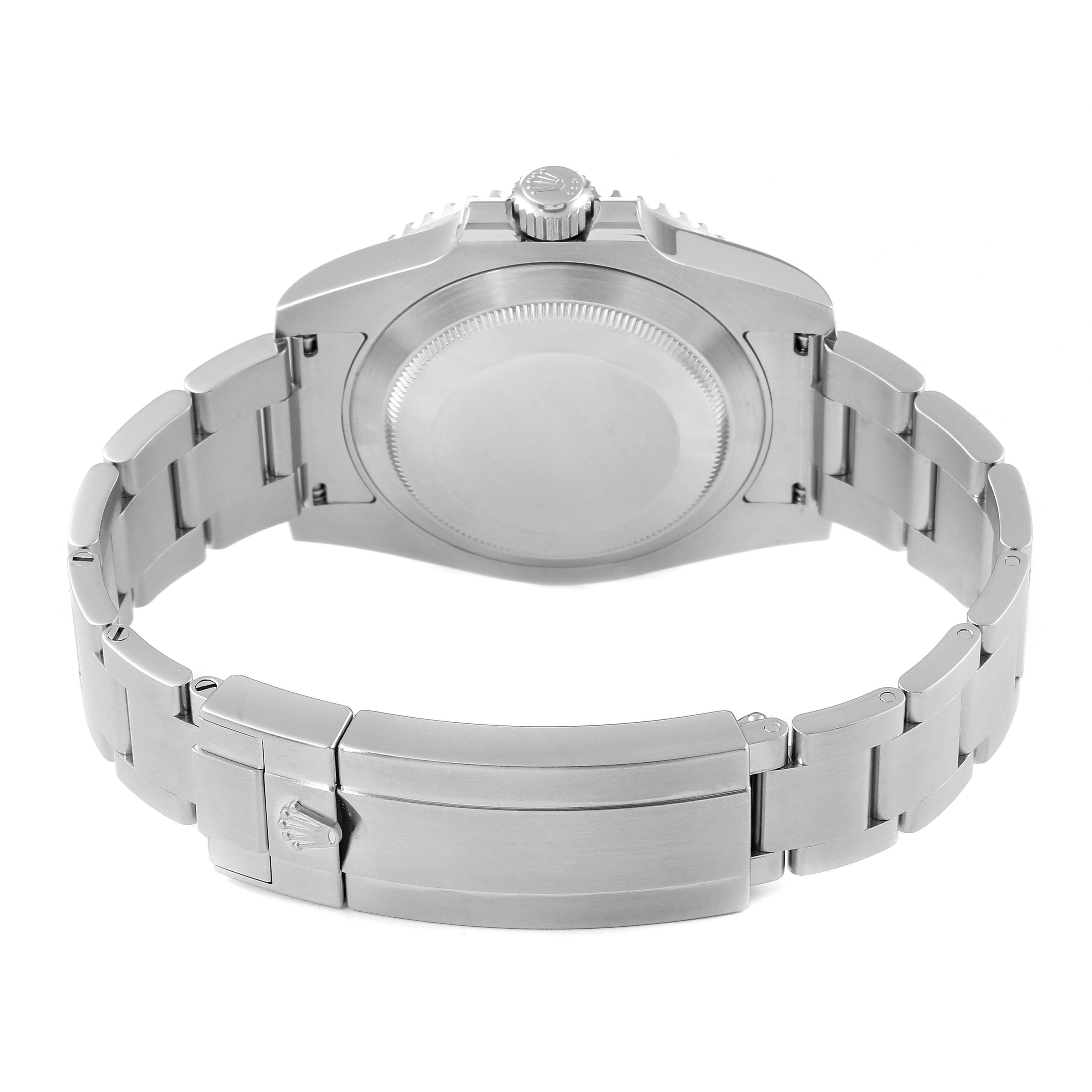 The image shows the back view of a Rolex Submariner 116610LN Men
s Stainless Steel Black Dial 116610LN Men
s Stainless Steel Black Dial watch, highlighting its case back, crown, and bracelet.