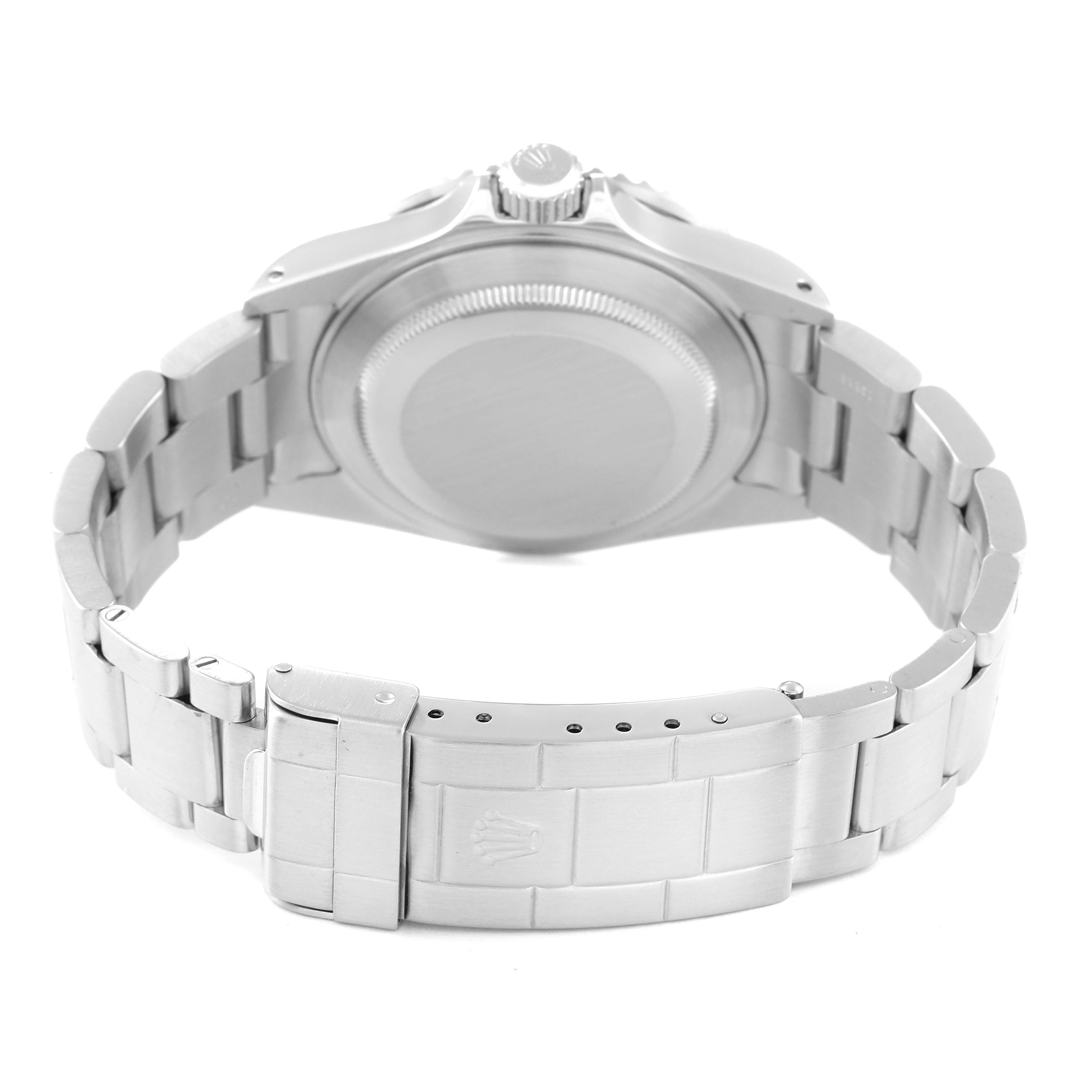 The image shows the back view of a Rolex Submariner 16610 Men
s Stainless Steel Black Dial 16610 Men
s Stainless Steel Black Dial watch, highlighting the bracelet and closed clasp.