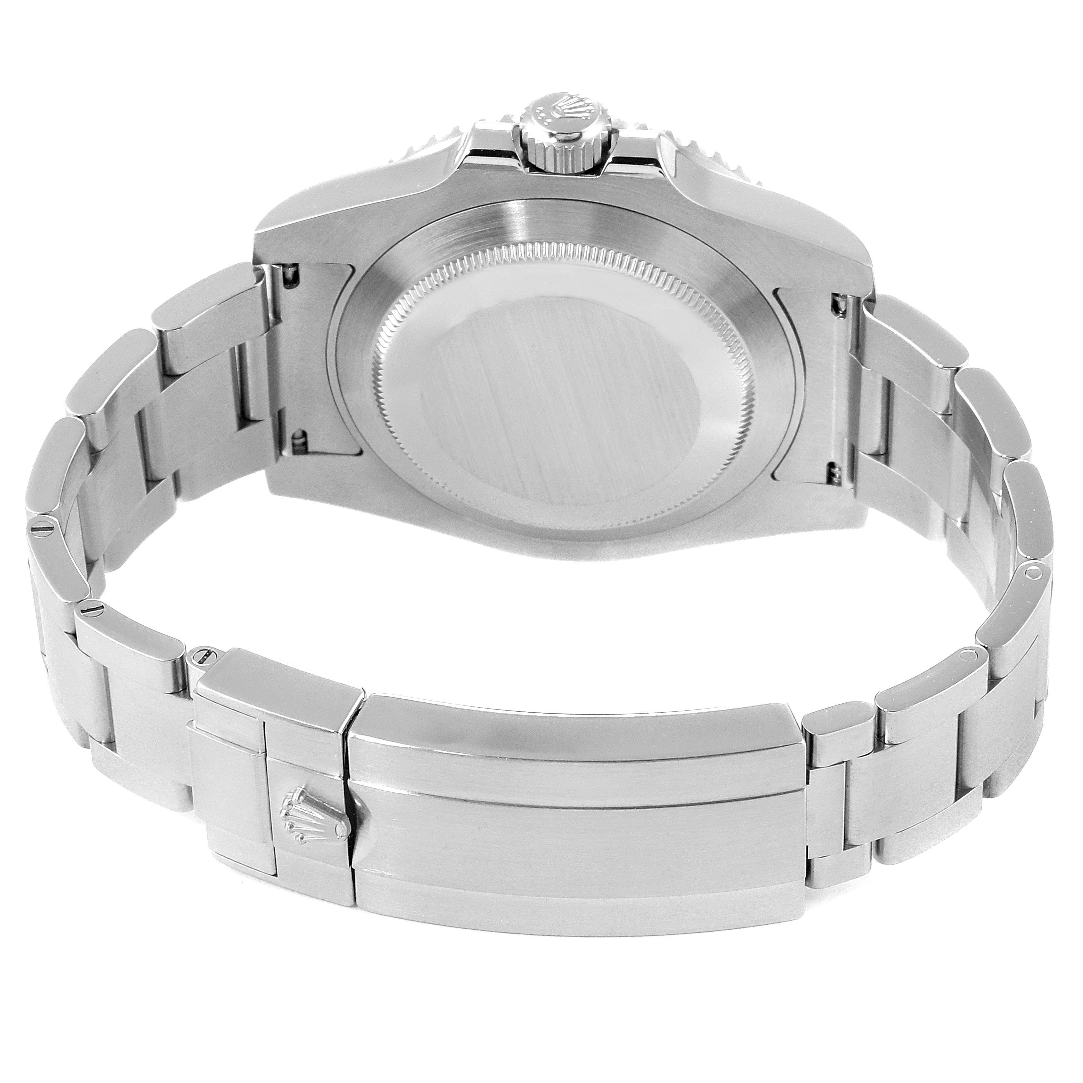 The image shows the back view of a Rolex Submariner 116610LV Men's Stainless Steel Green Dial 116610LV Men's Stainless Steel Green Dial watch, highlighting the case back, crown, and bracelet with clasp.