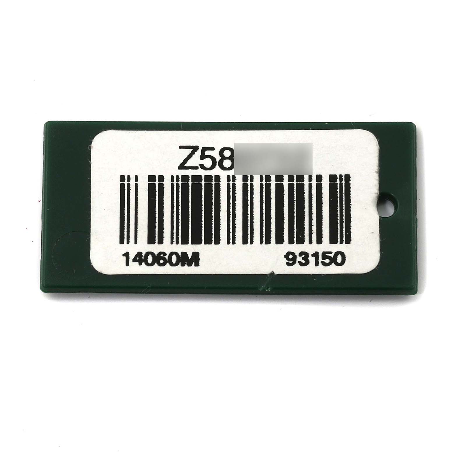 This image shows a green tag with a barcode and numbers, typically associated with the Rolex Submariner 14060 Men
s Stainless Steel Black Dial 14060 Men
s Stainless Steel Black Dial model.