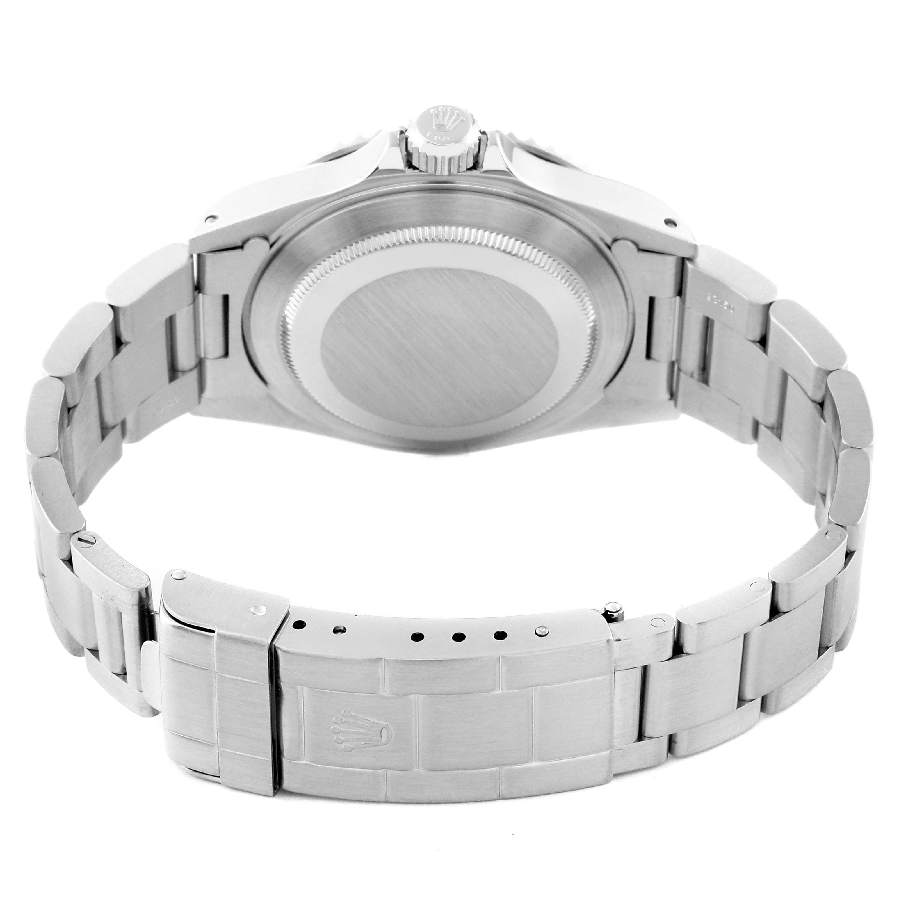 The image shows the back view of the Rolex Submariner 14060 Men
s Stainless Steel Black Dial 14060 Men
s Stainless Steel Black Dial watch, highlighting the case back and bracelet clasp.